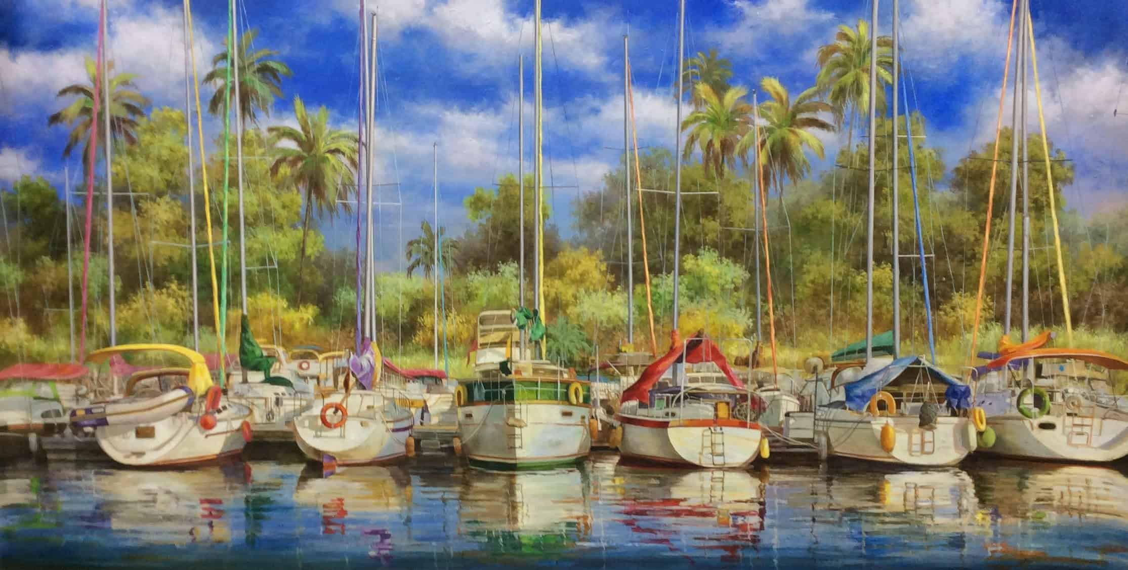 “Colorful Marina I” by Paul Wren, size 72" x 36"