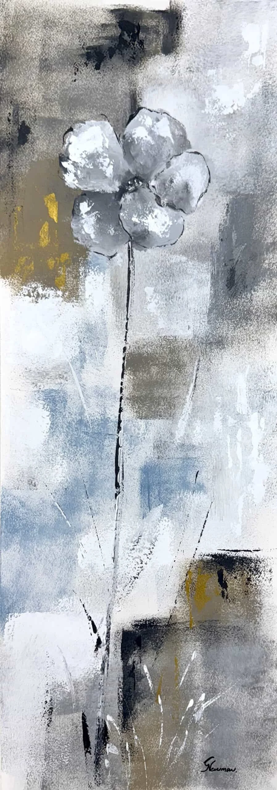 “Gray Floral ll” by Gudrun Newman, size 11″ x 30″