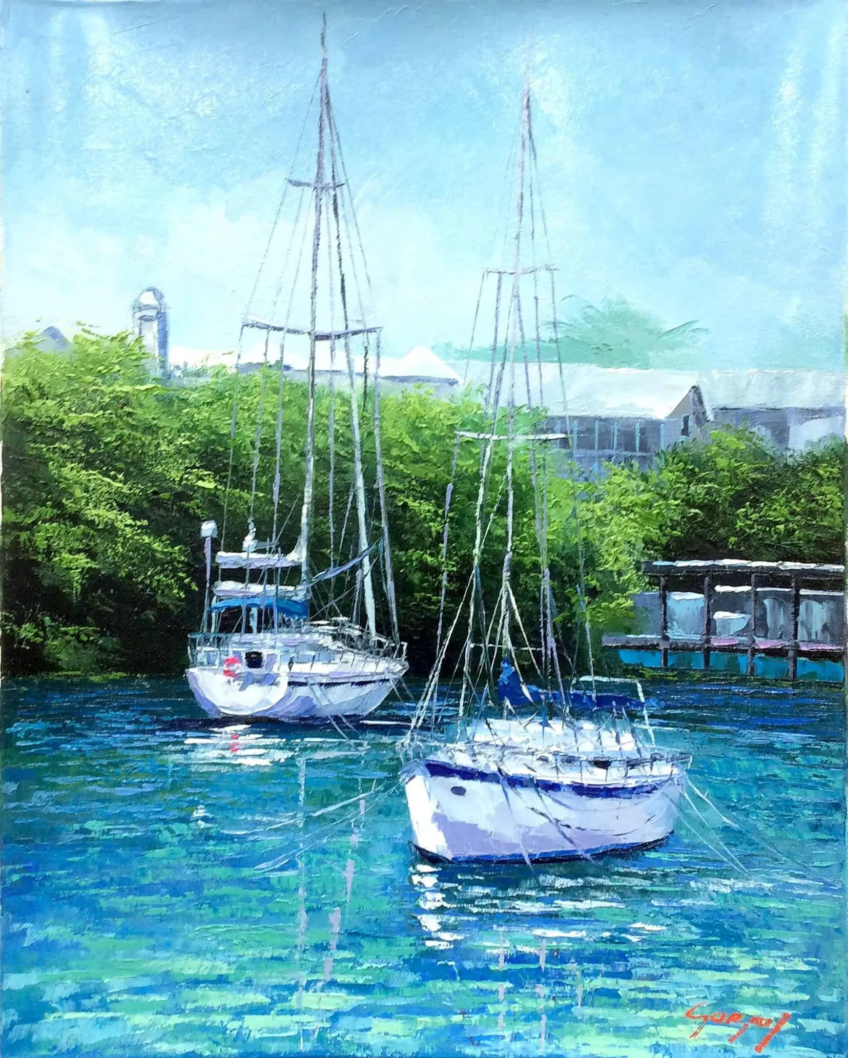 “Sailboats” by Mauricio Garay, size 16" x 20"