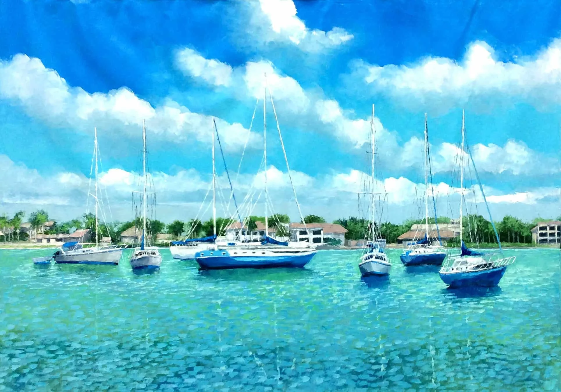 “Naples Marina” by Mauricio Garay, size 60" × 40″