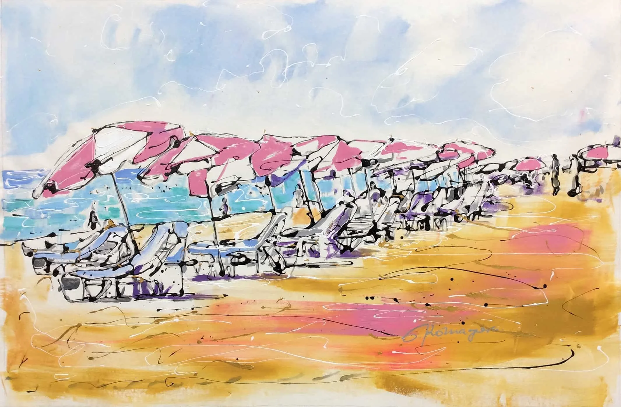 “Umbrellas” by Eduardo Romaguera, size 60" x 40"
