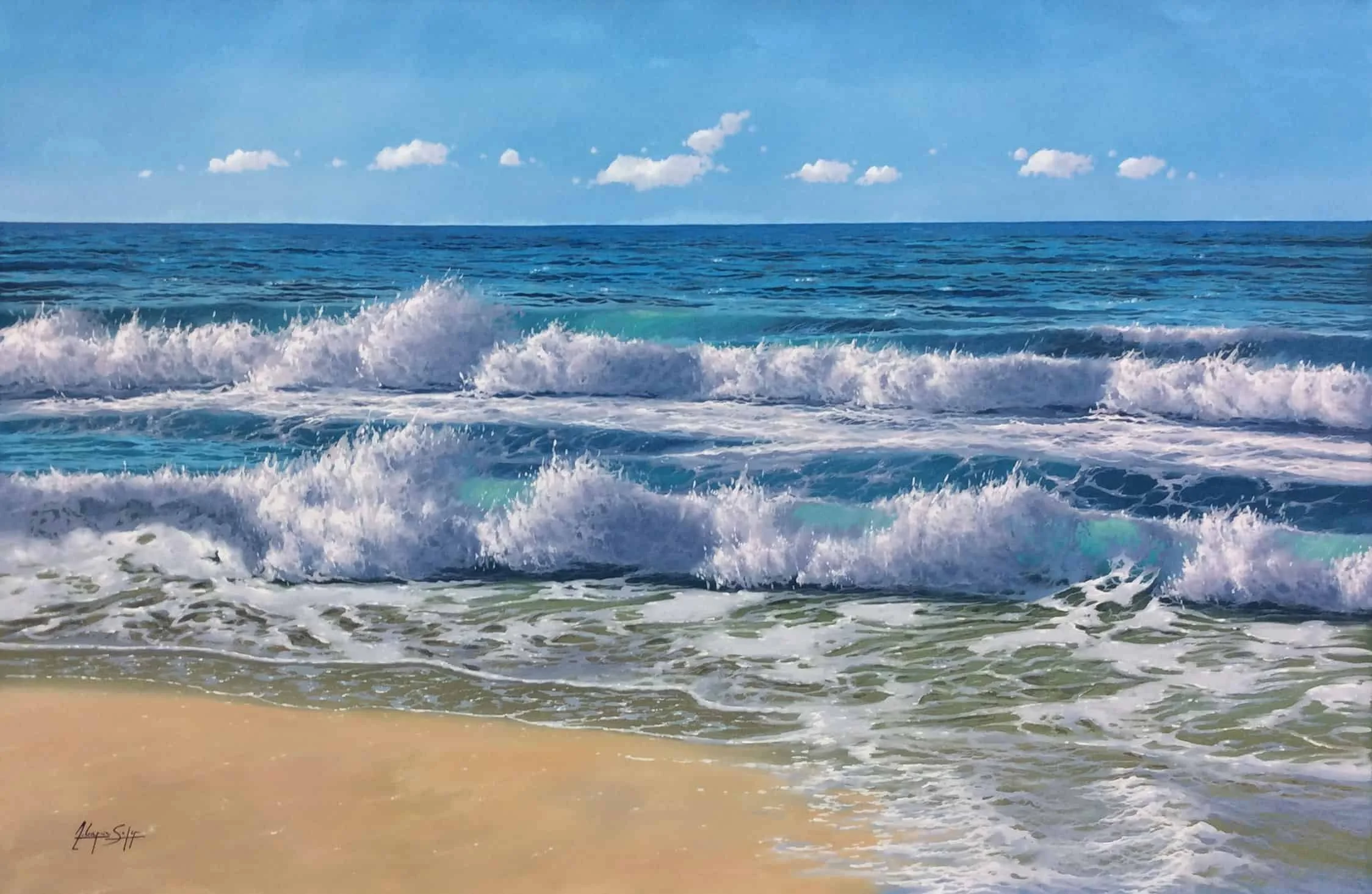 “Waves Meet the Shore Series” by Soler, size 47 x 31"