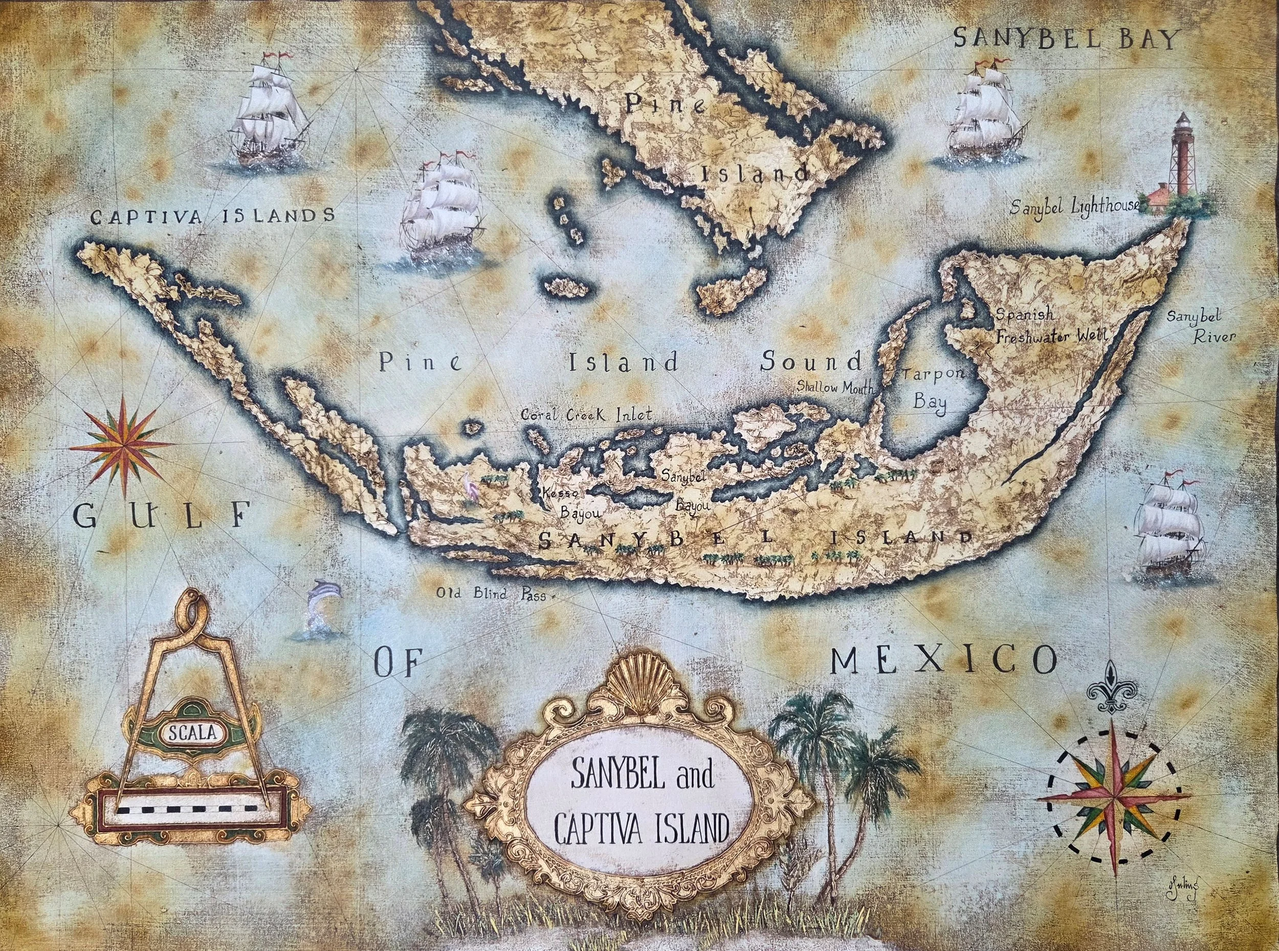 "Sanibel Map" by Julius 40" x 30"