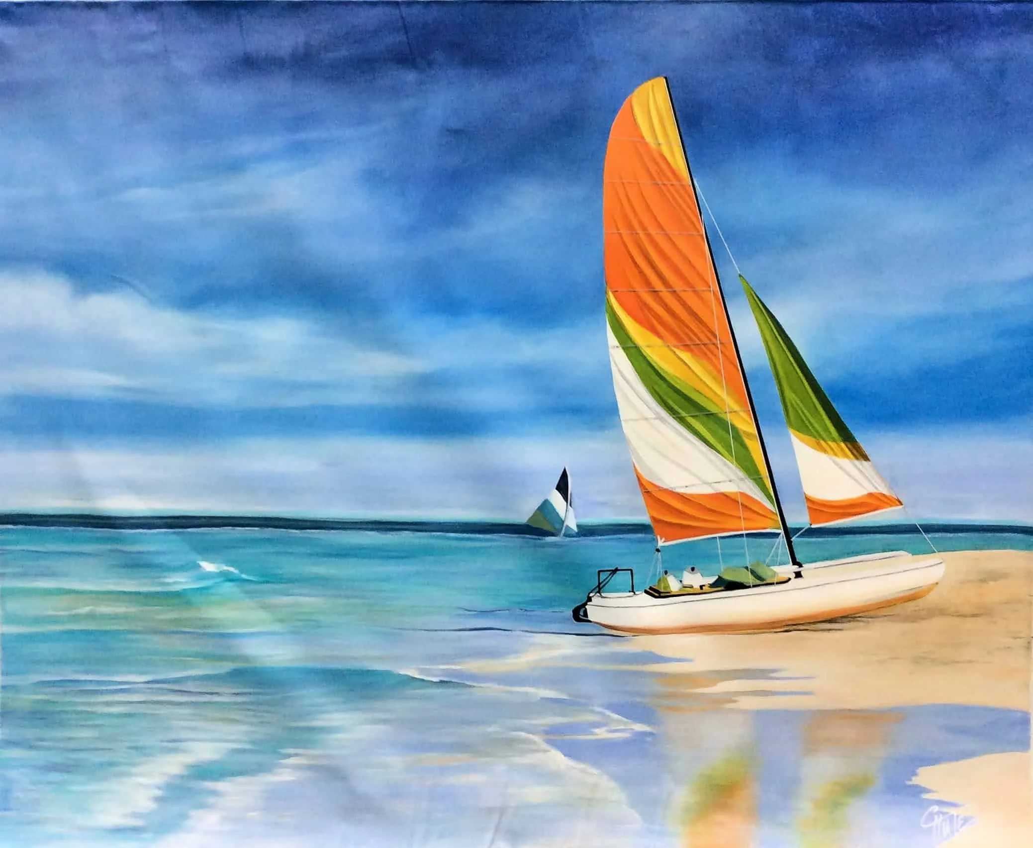 “Orange Sails” by Patricia Chute, size 60" x 48"