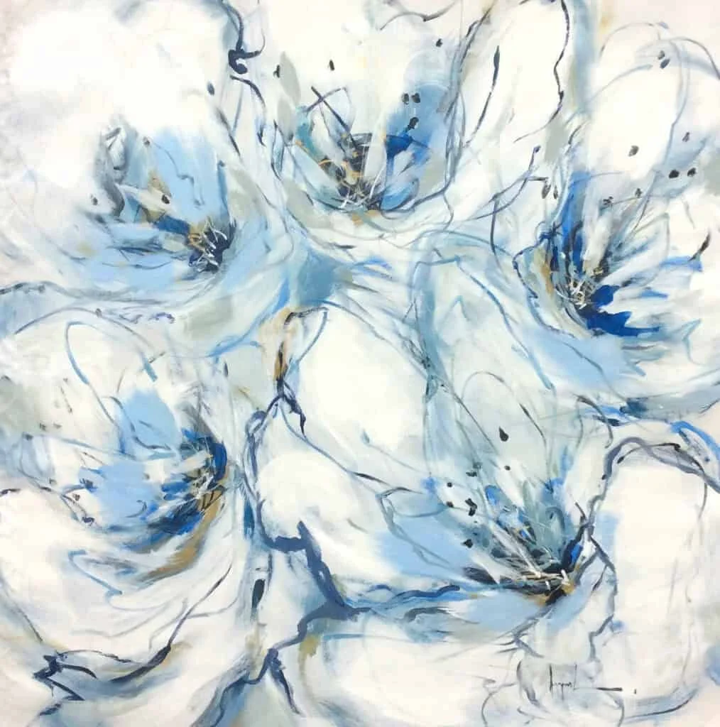 “Floral Whisper IV” by Angela Maritz, size 47" x 47"