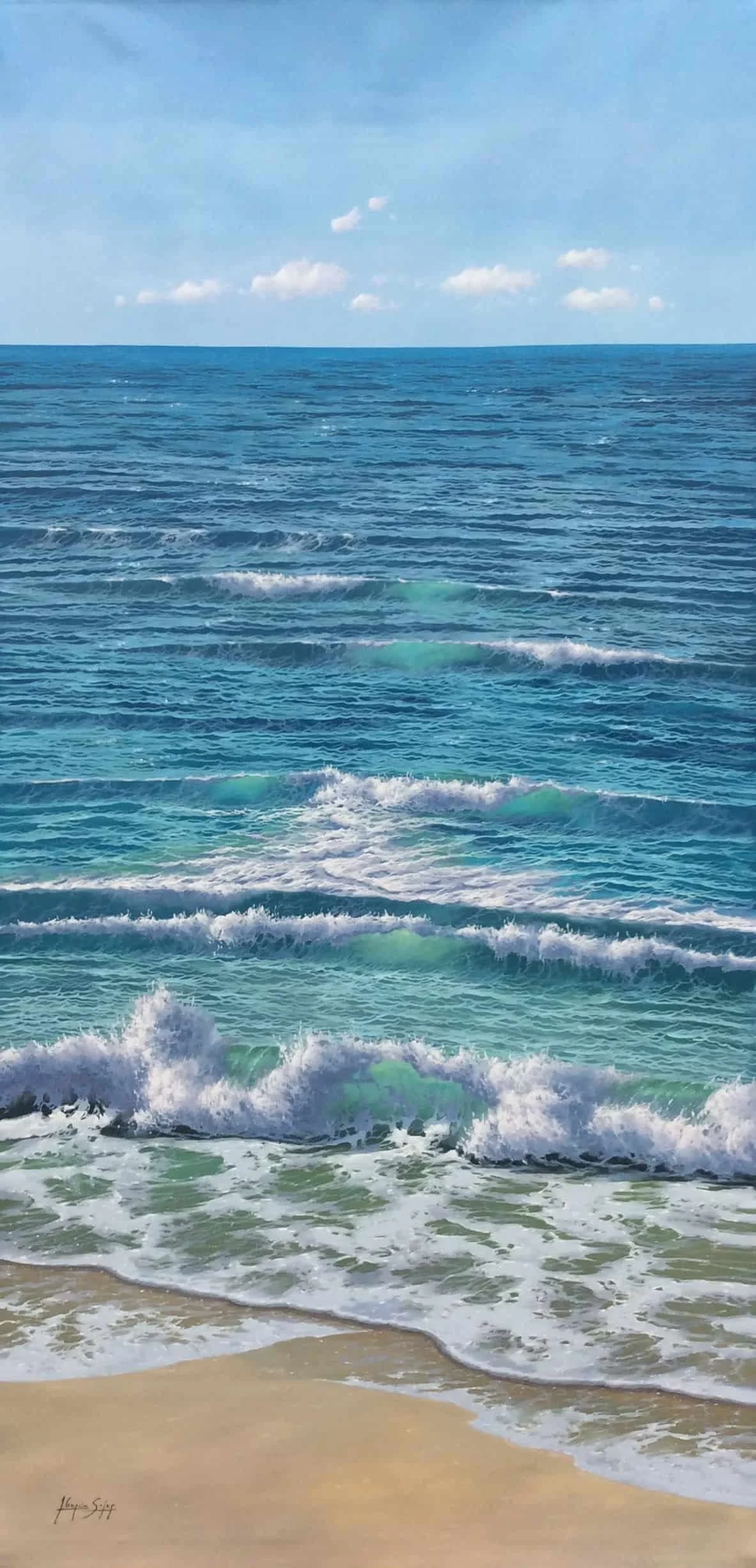 “Waves Meet the Shore Series” by Antonio G. Soler, size 36" x 72"