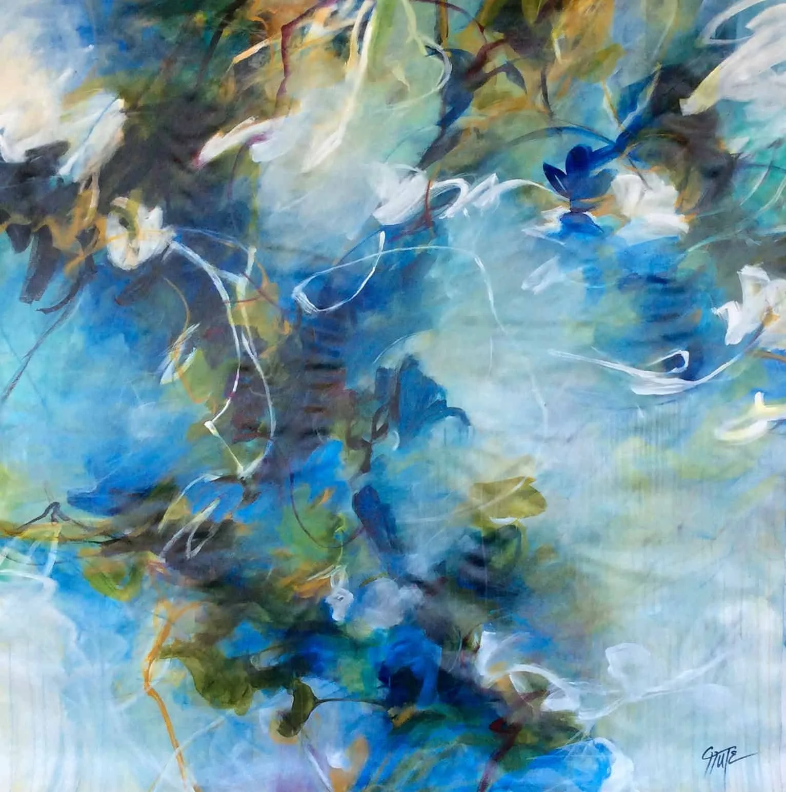 “Water Garden” by Patricia Chute, size 60″ x 60″