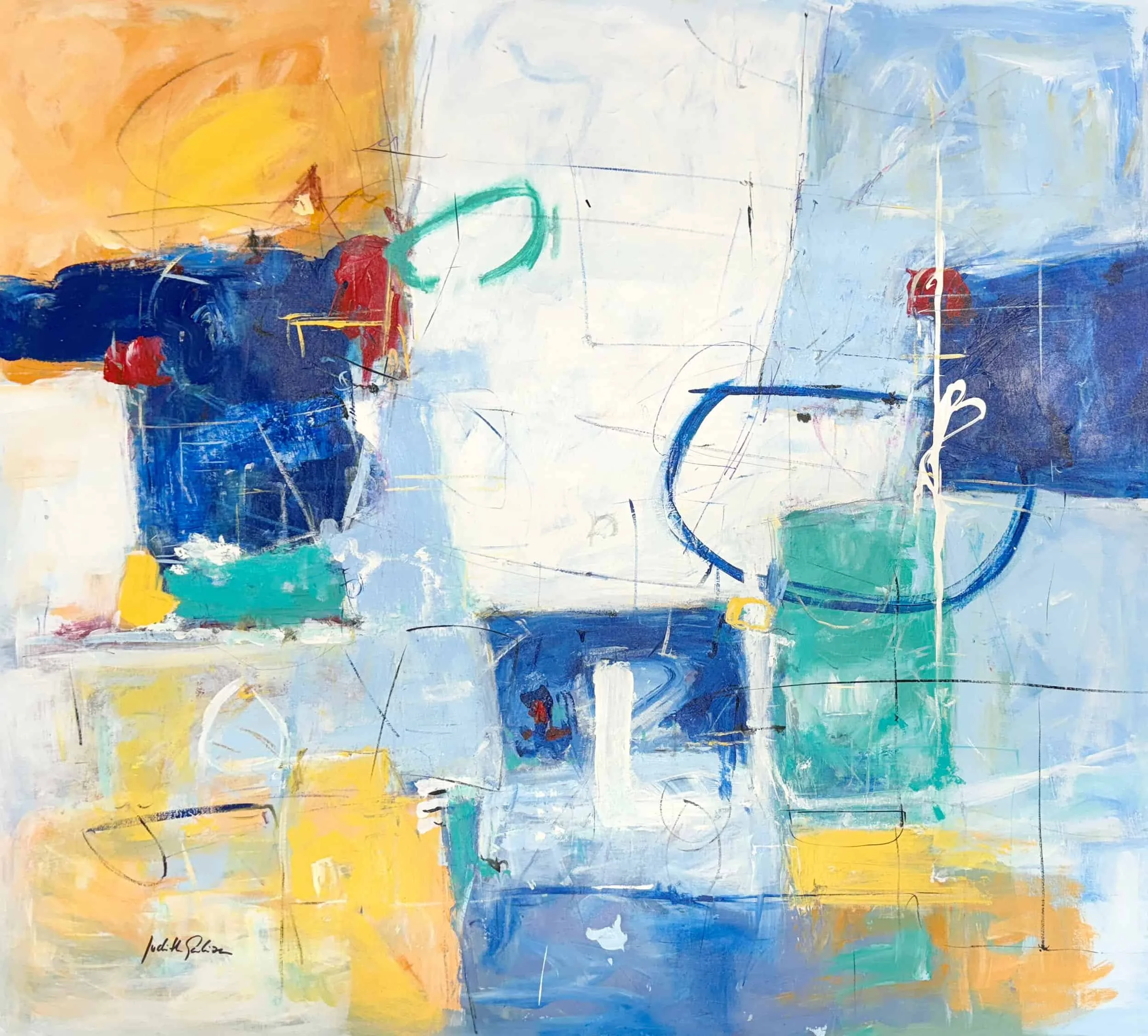 “Abstract Color Block” by Judith Galiza, size 55" × 55″