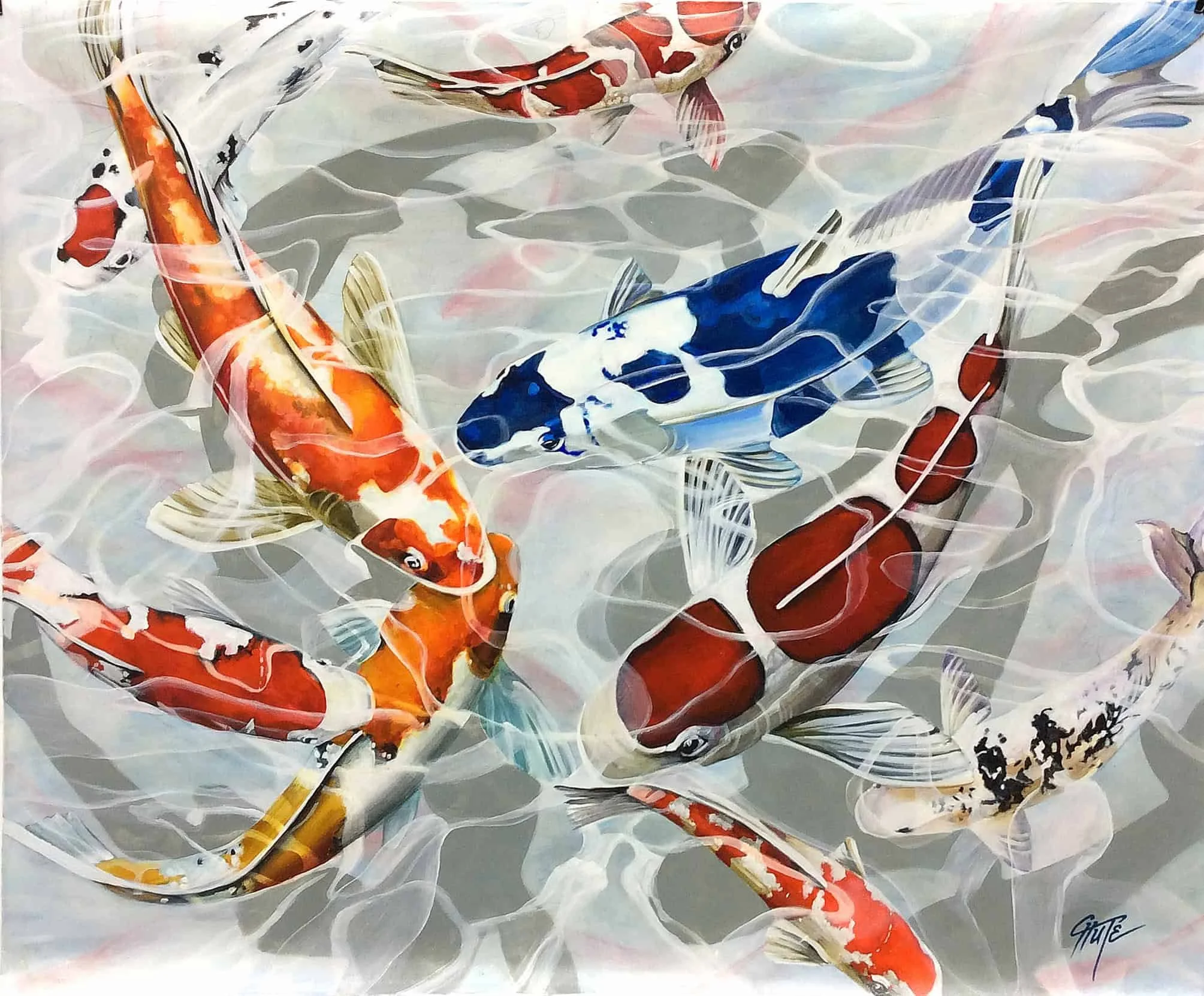 “Tropical Koi” by Patricia Chute, size 60″ x 48″