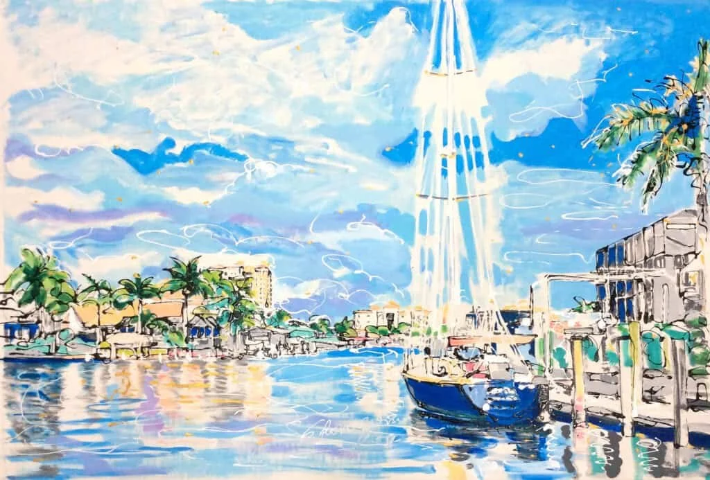 “Florida Marina” by Eduardo Romaguera, size 60" × 40″