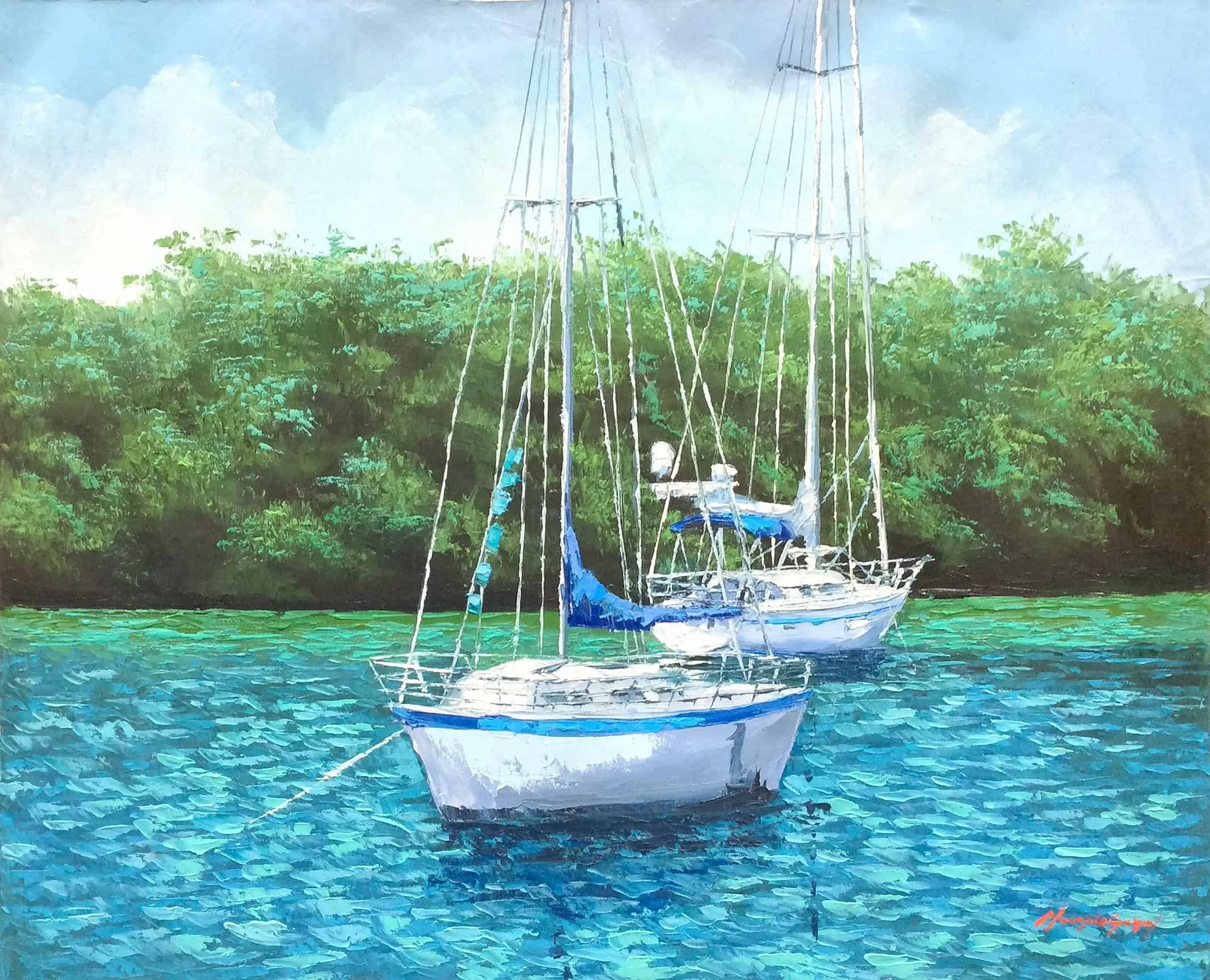 “Out Boating” by Mauricio Garay, size 30" x 24"