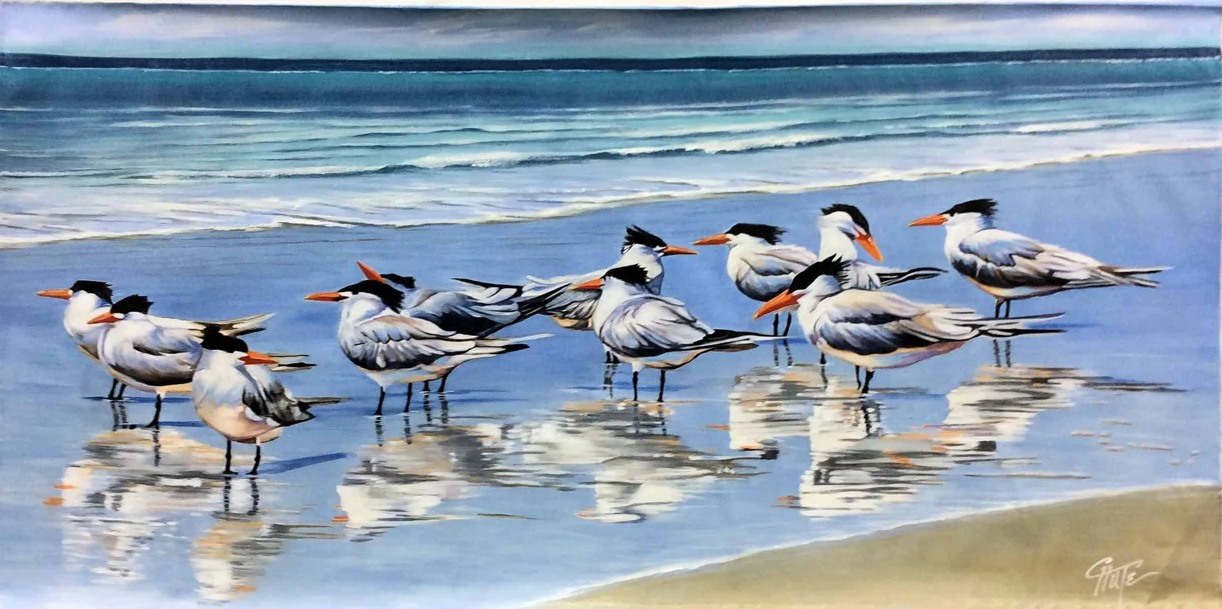 “Royal Terns” by Patricia Chute, size 60" x 30"