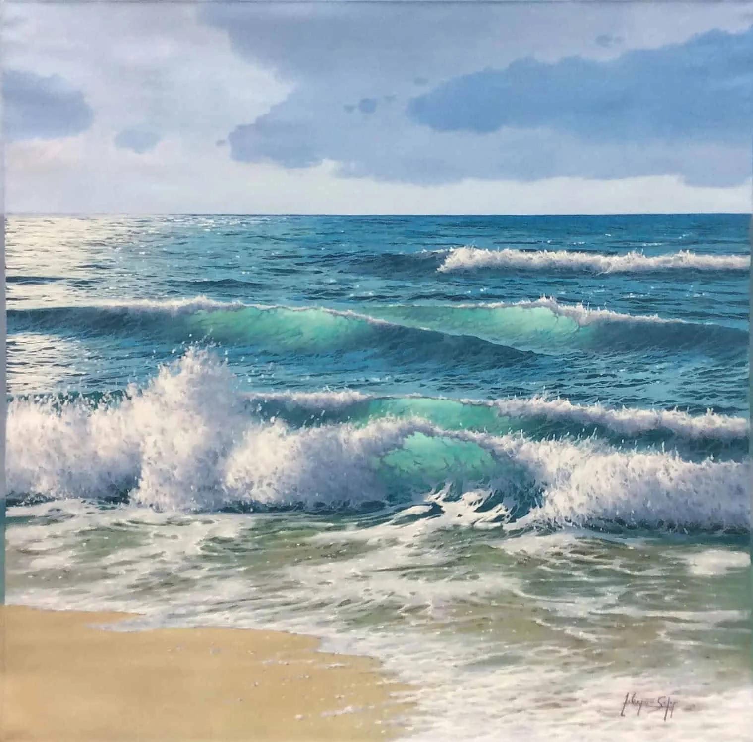 “Shoreline Waves” by Soler, size 40″ x 40″