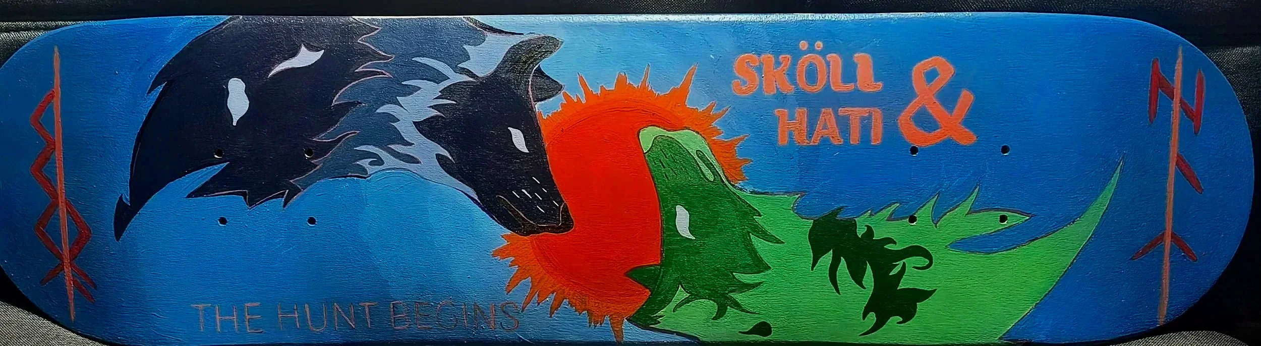 The story of Sköll and Hati. A Norse mythos story of two wolves, one who hunts the moon, the other who hunts the sun.