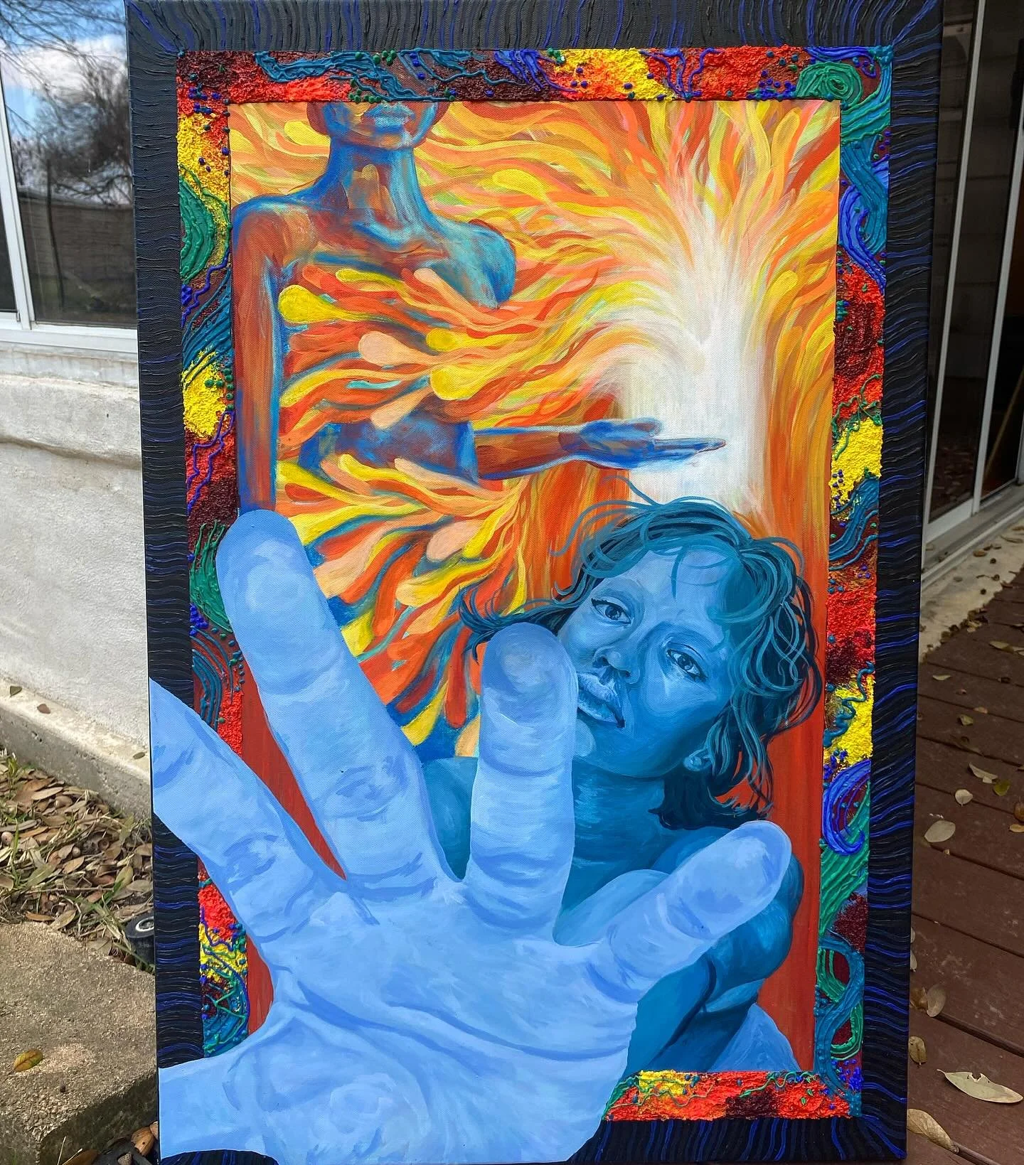 This is a little throwback to a painting I finished almost a year ago! I love the texture shots! 

&ldquo;The Time Traveler Between Breaths&rdquo;, 2024
2x3 ft
mixed media asf (acrylic, oil pastels, sand, modeling paste, granular medium)

#elenathere