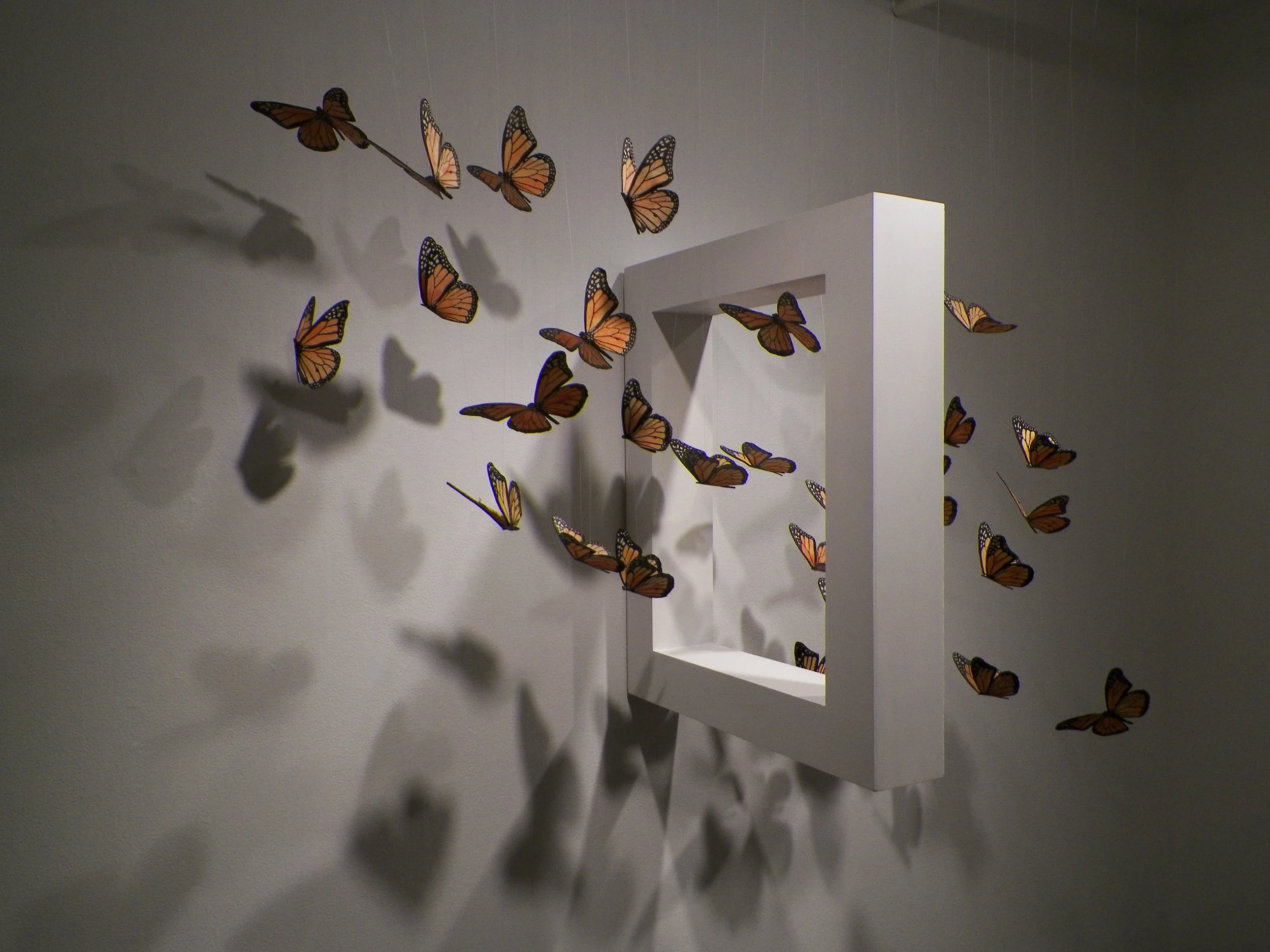 Journey, 2013
Screen printed porcelain, wood, monofiliament
Dimensions of overall installation: (w, d, h) 5’ x 3’ x 10’