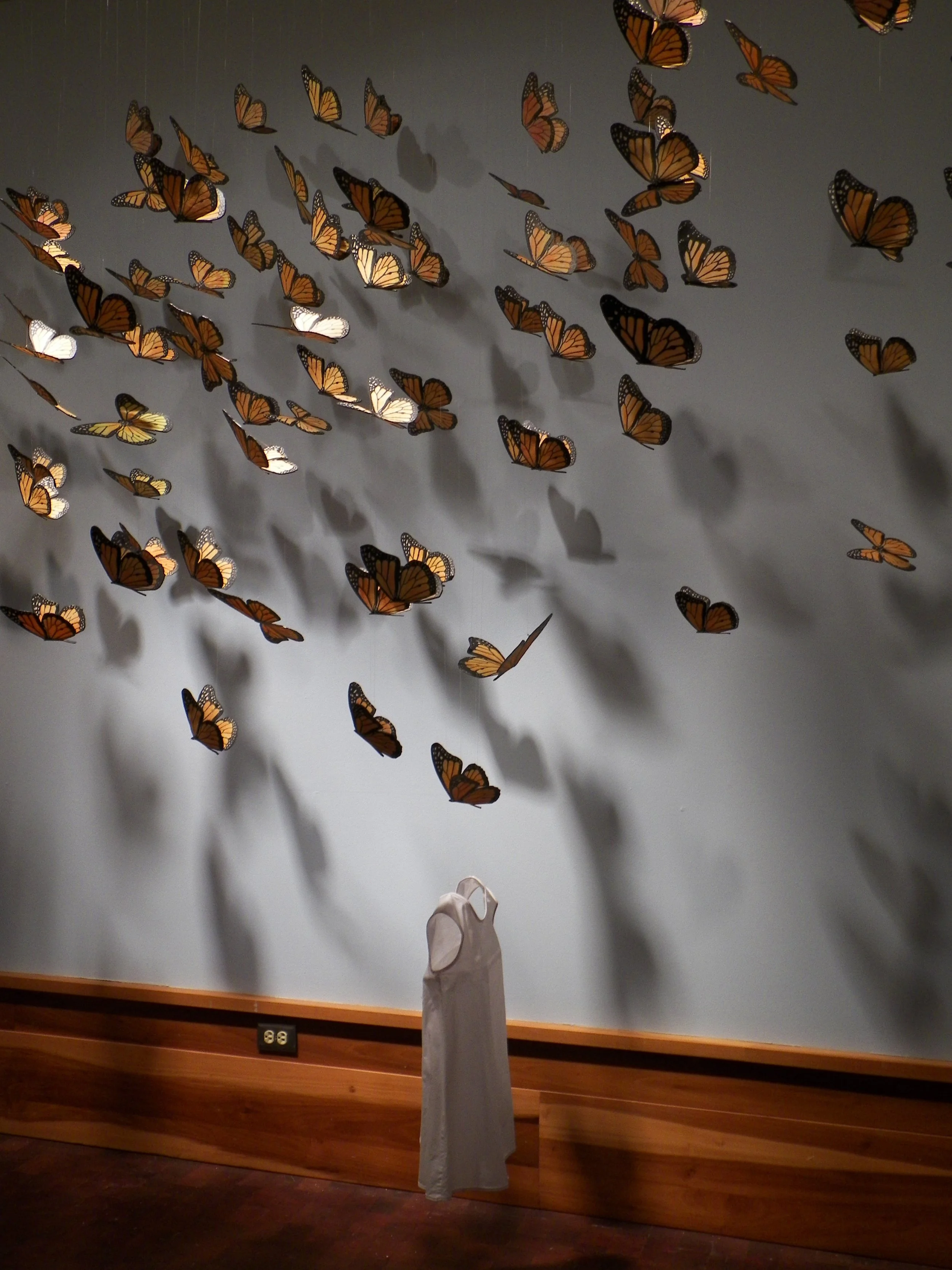 Passage of Memory II, 2014
Screen printed porcelain, wood, monofiliament
Dimensions of overall installation: (w, d, h) 18’ x 6’ x 12’  at the San Angelo Museum of Fine Art