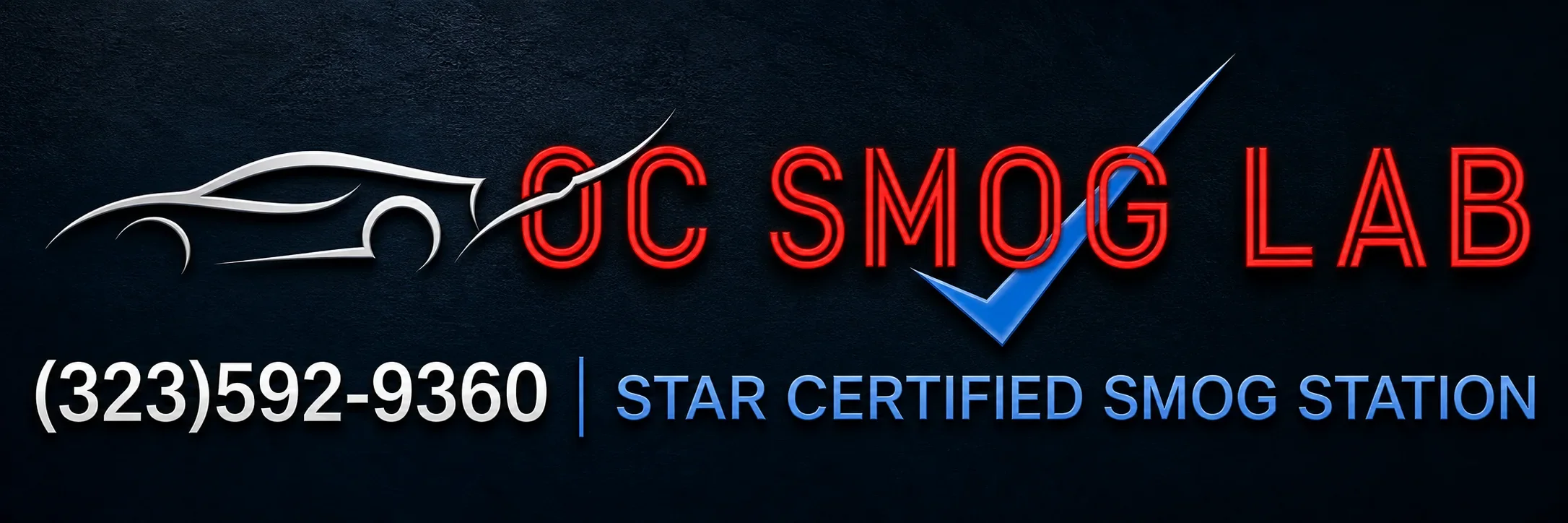 OC Smog Lab STAR Certified Smog Station banner with phone number (323) 592-9360