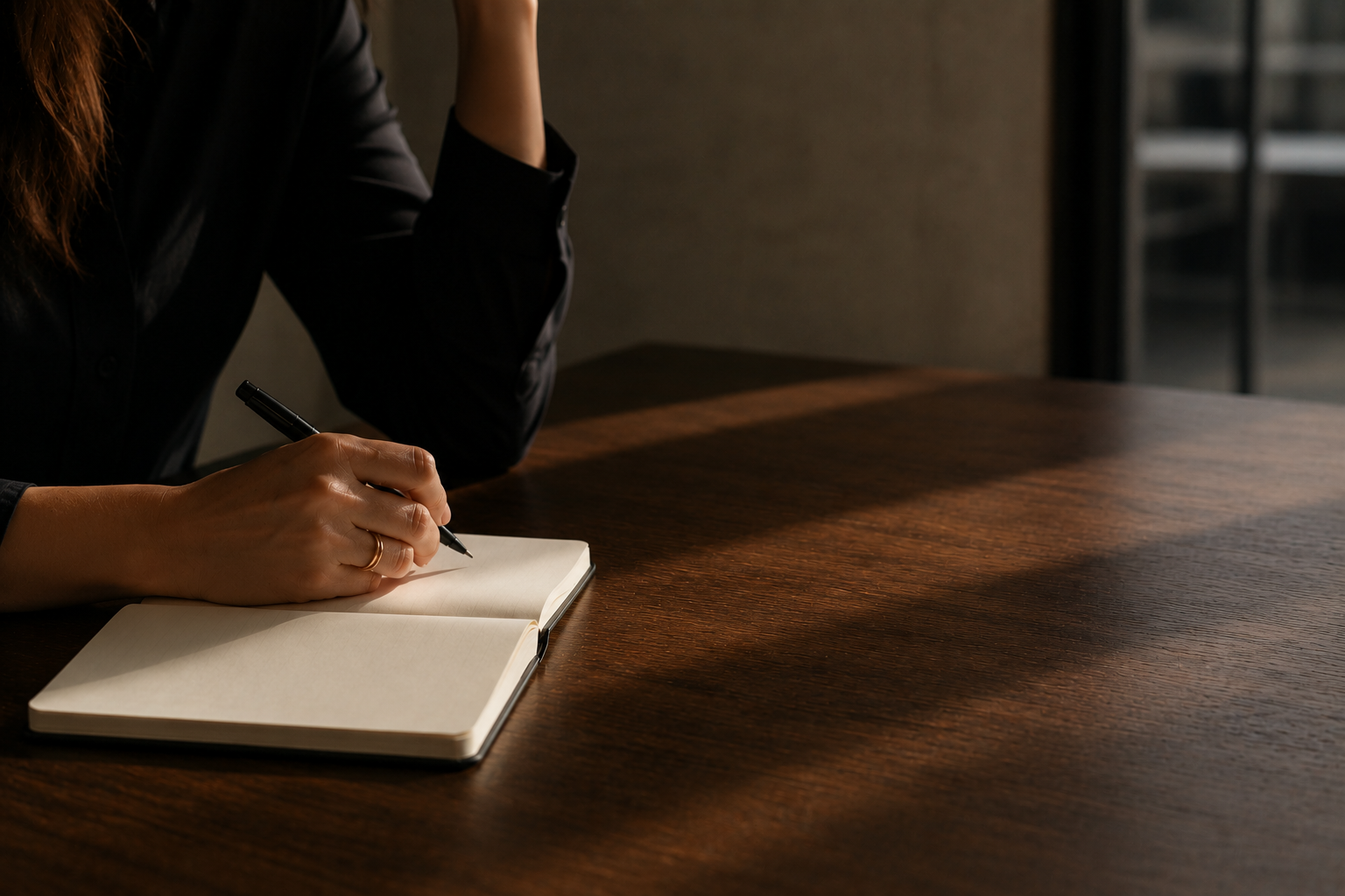 Person writing in notebook: Business founder working through operational structure with Margin House consulting