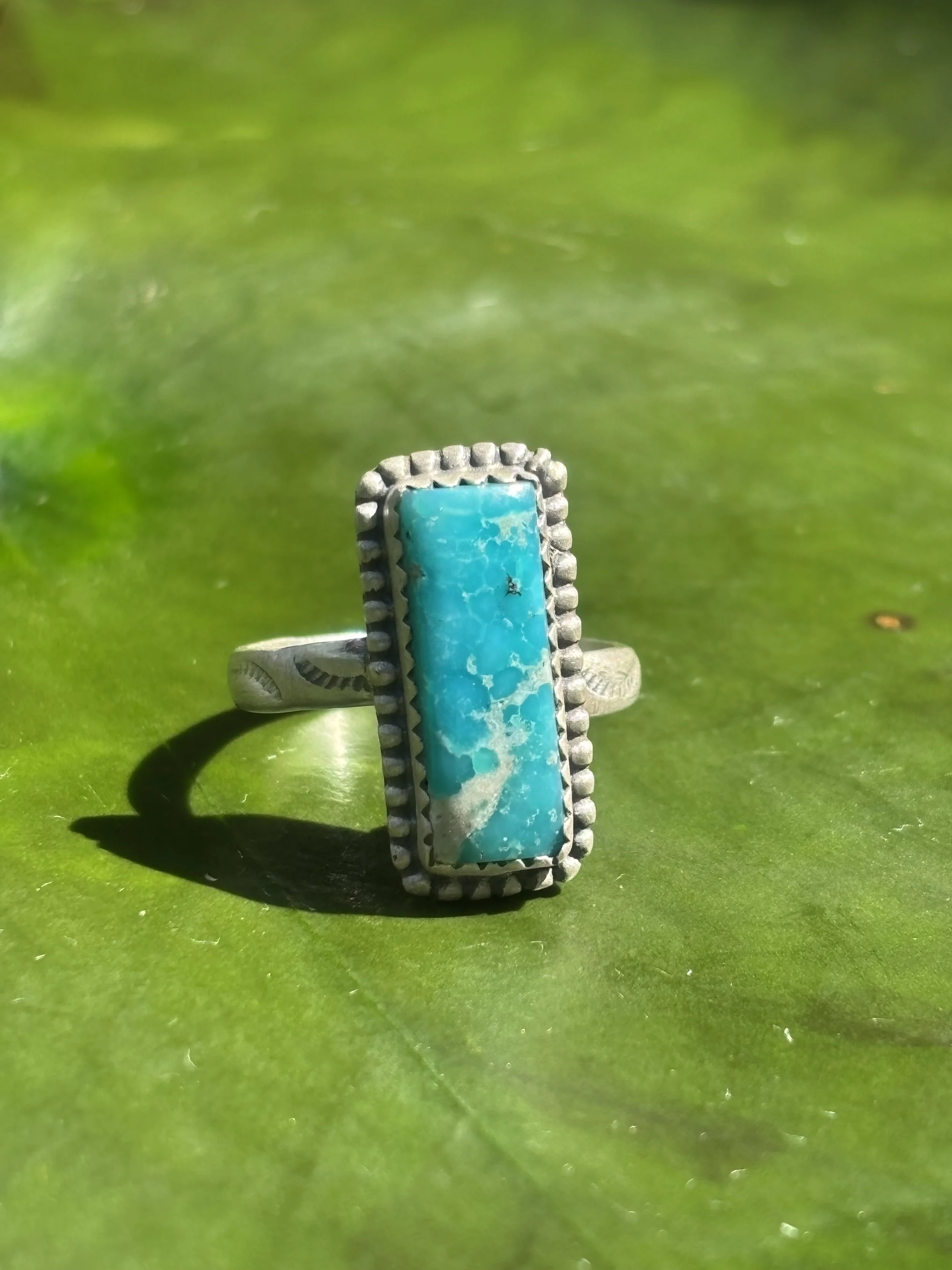 Adjustable Sterling and Turquoise Bar Ring