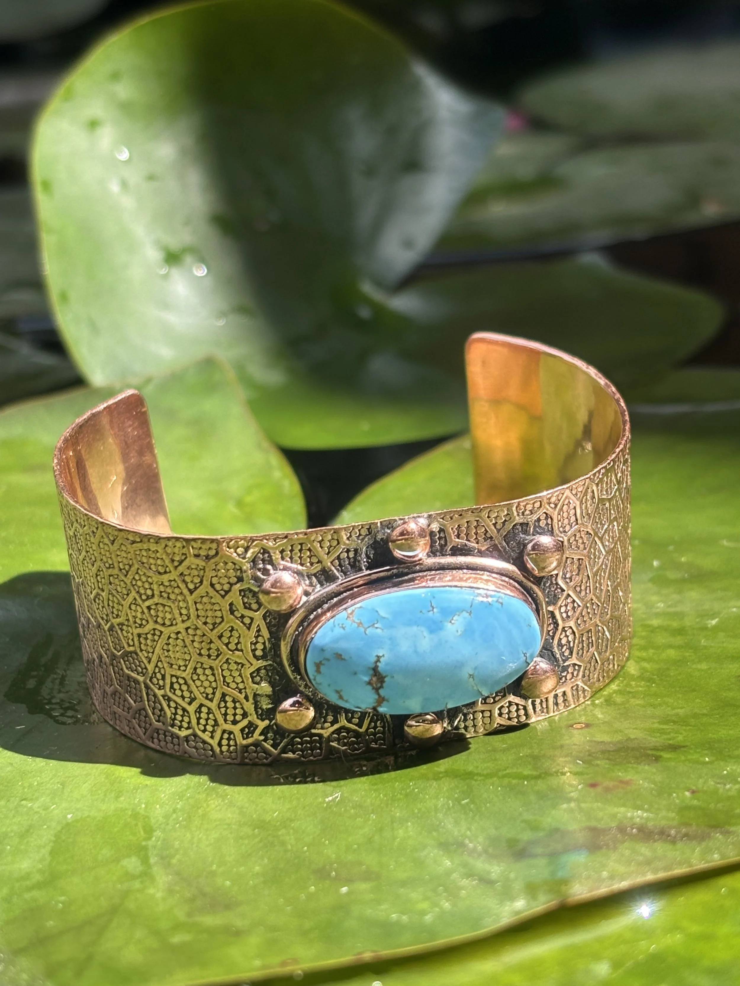 Wide Band Copper Cuff with Golden Hills