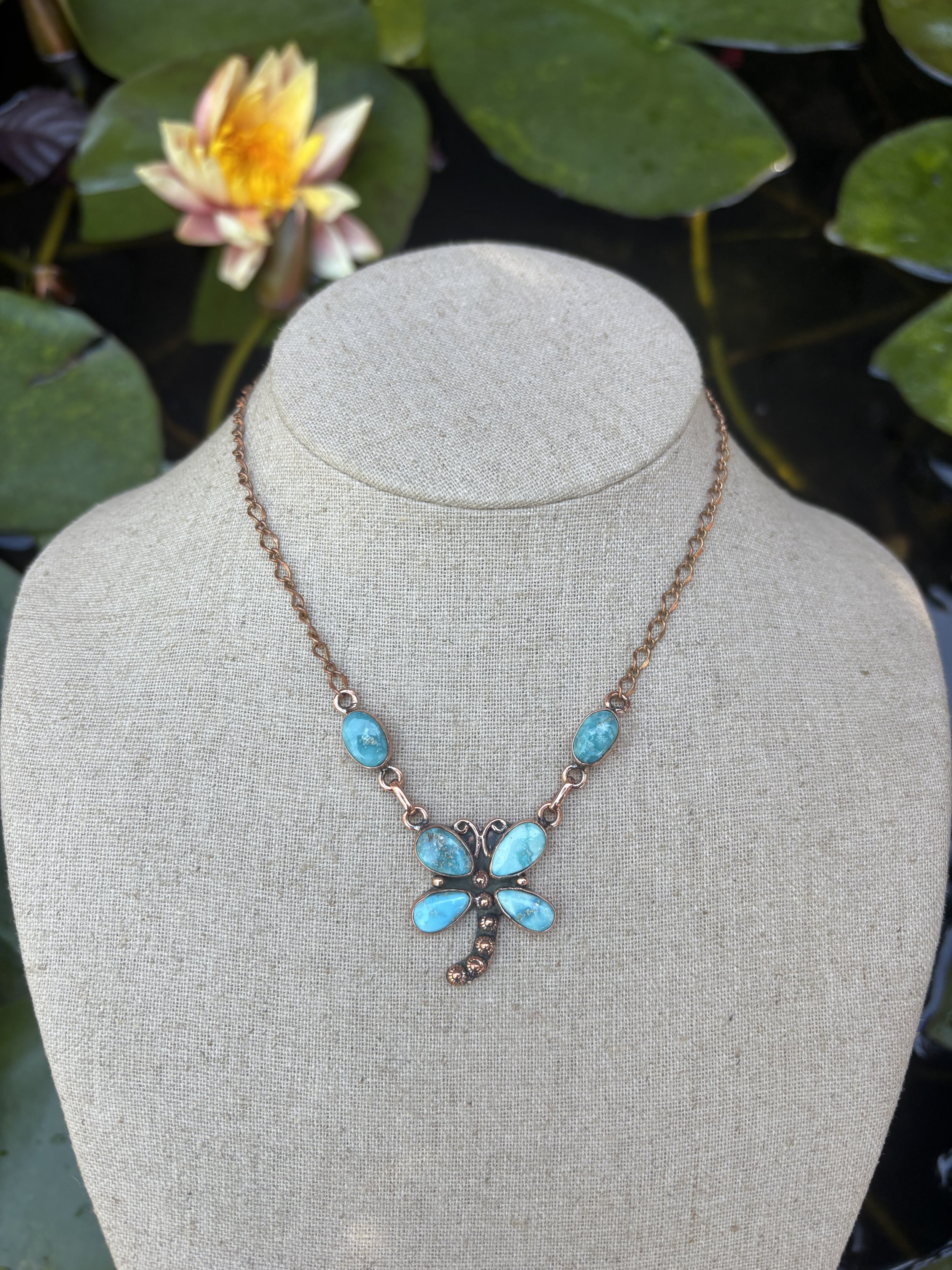 Copper and White Water Dragonfly Necklace