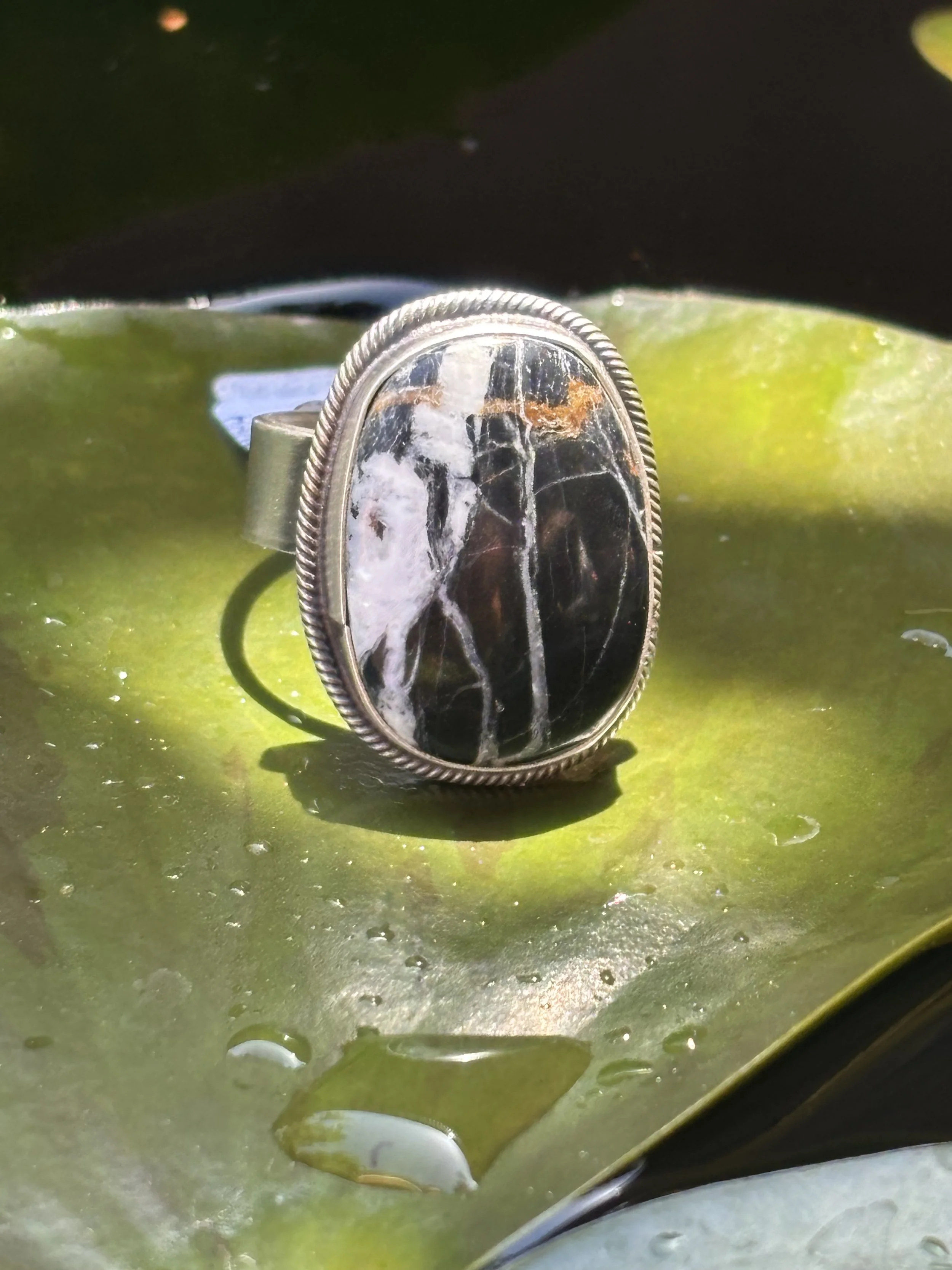 Native Made Adjustable Sterling & White Buffalo Ring by Antoinette Martinez