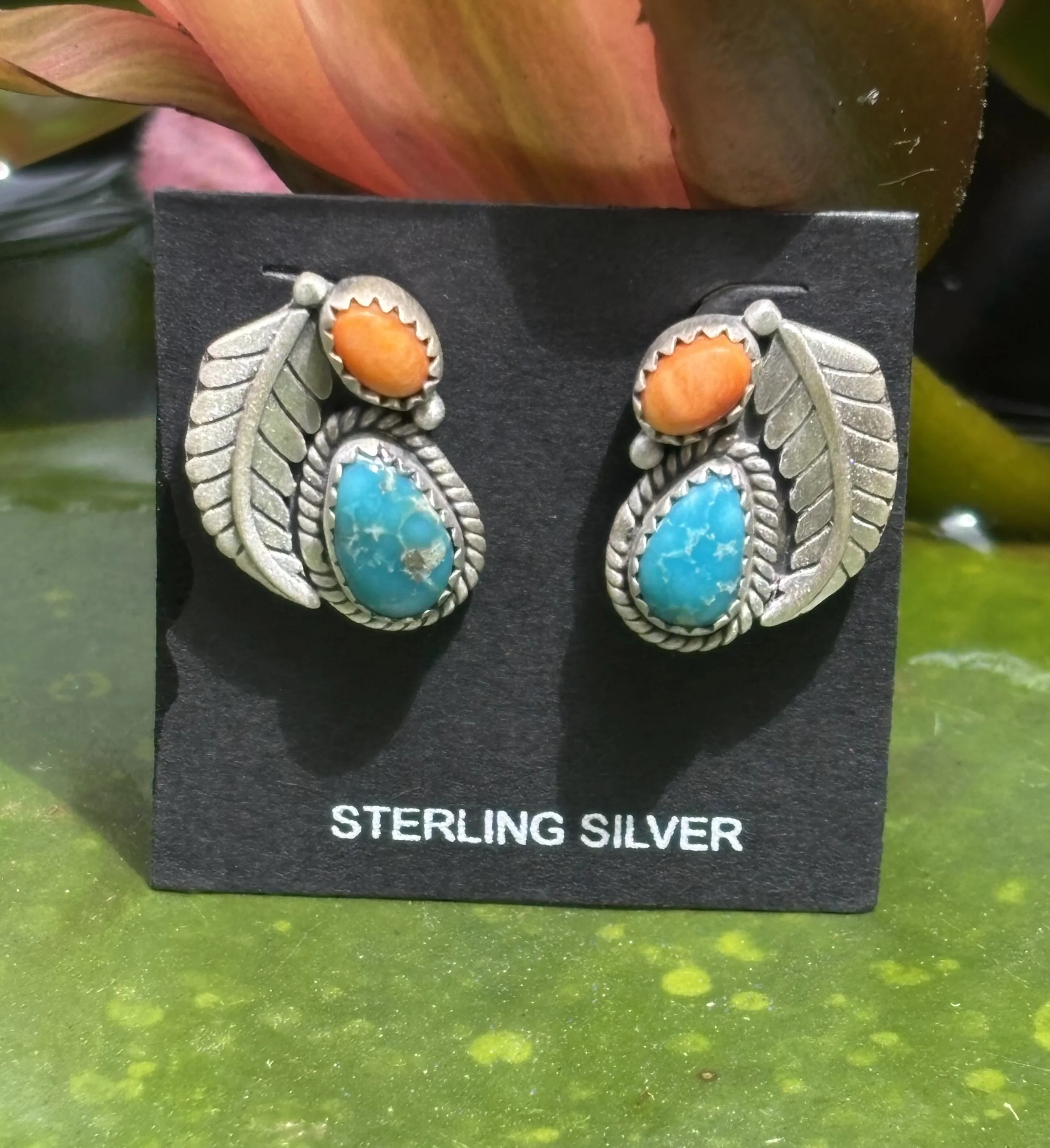 Sterling Silver Blue Ridge Turquoise & Spiny Oyster Earrings