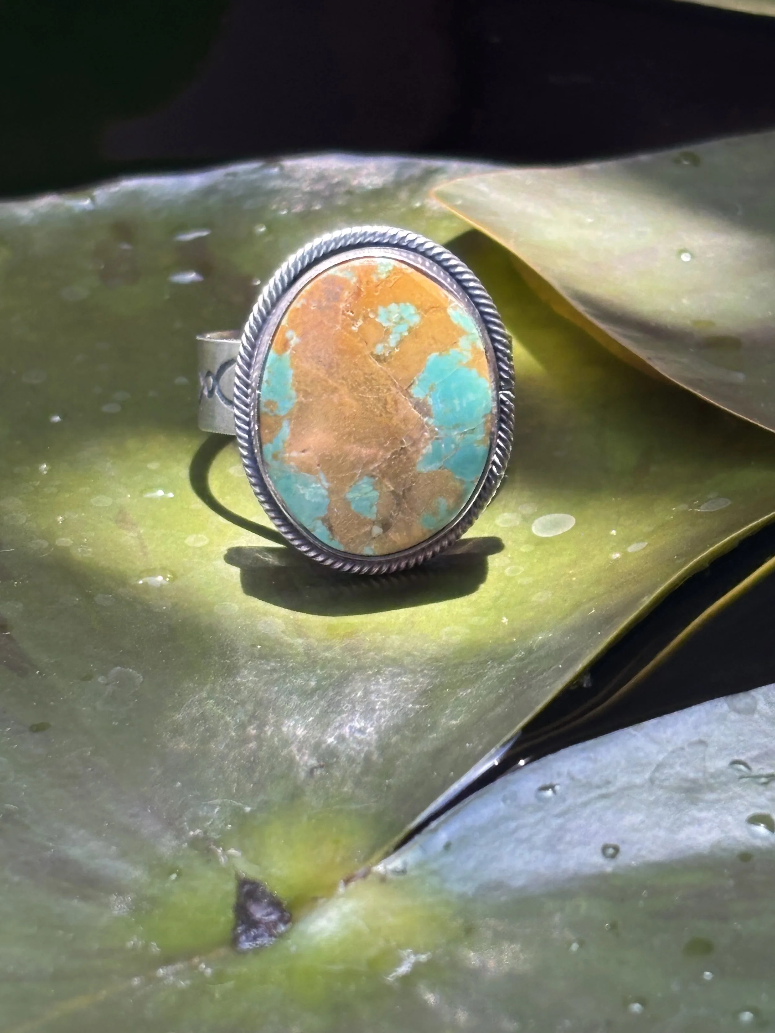 Adjustable Sterling and Fox Turquoise Ring by Scott Skeets