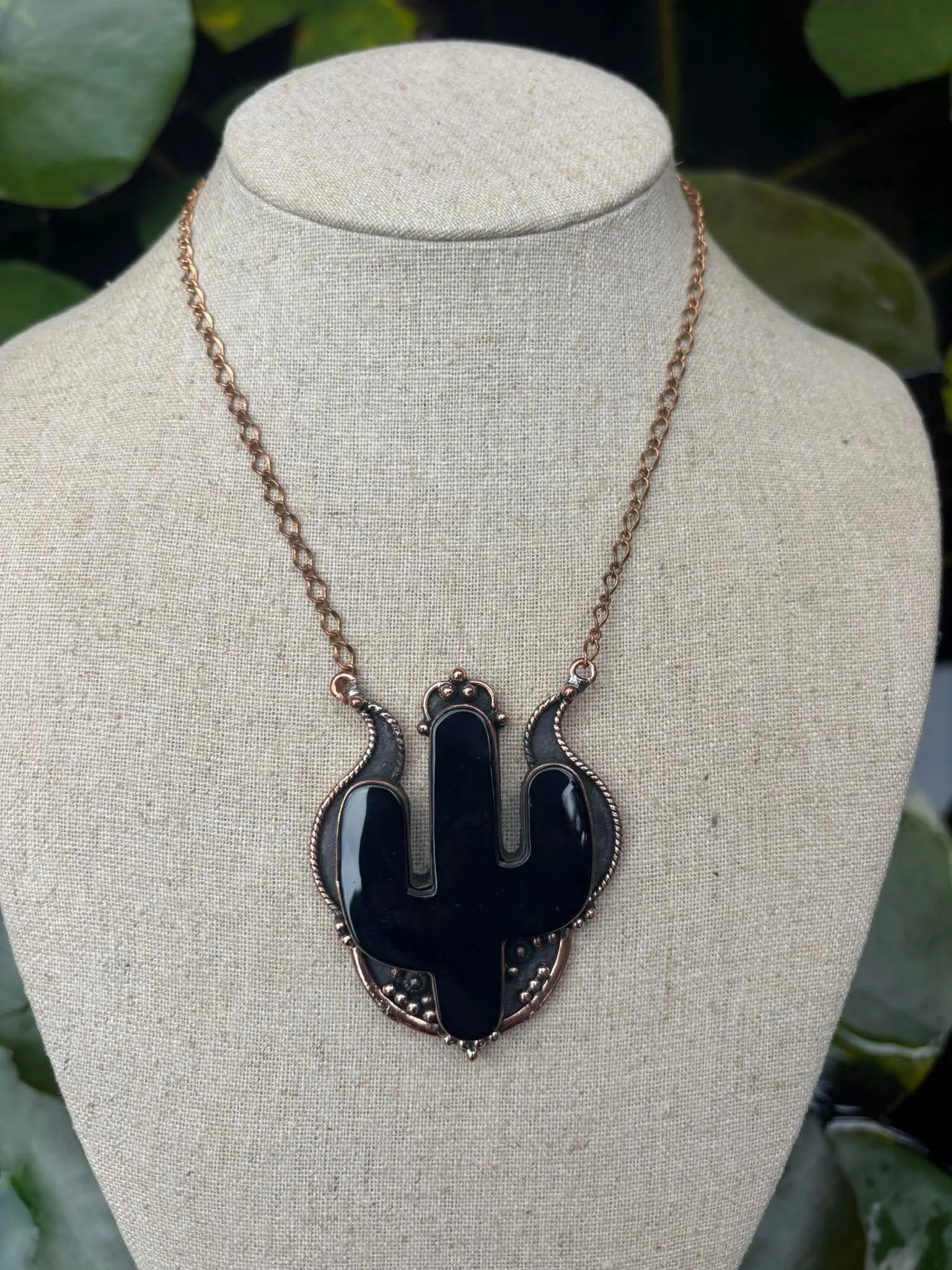 Copper and Black Onyx Cactus Necklace