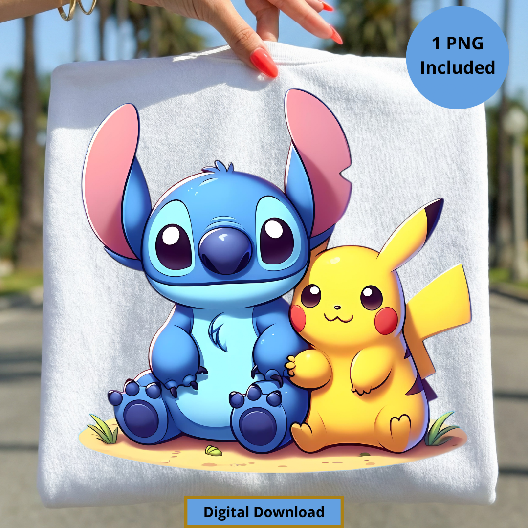 Stitch and Pikachu PNG Digital Download
