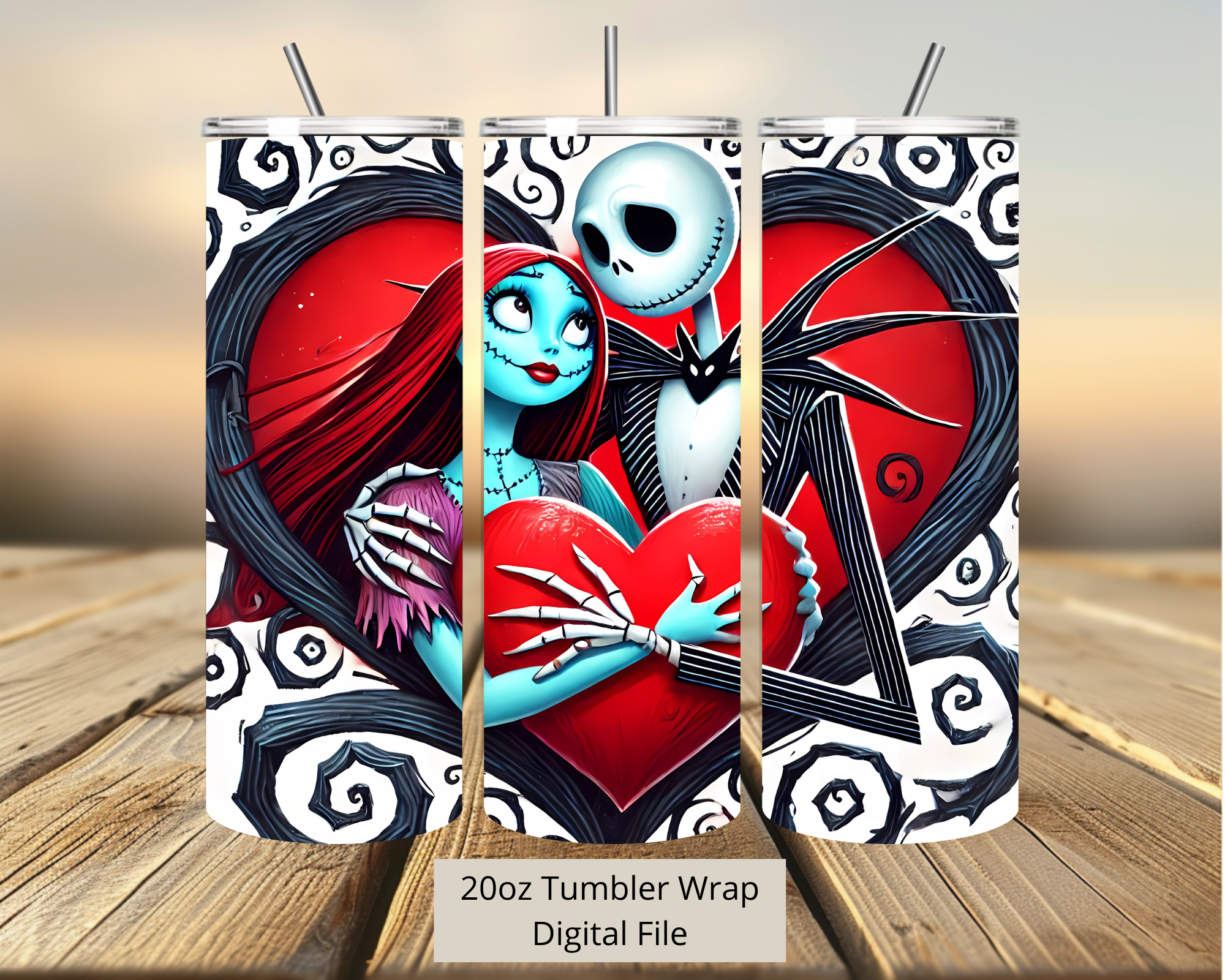 Jack and Sally Heart Tumbler Digital Download