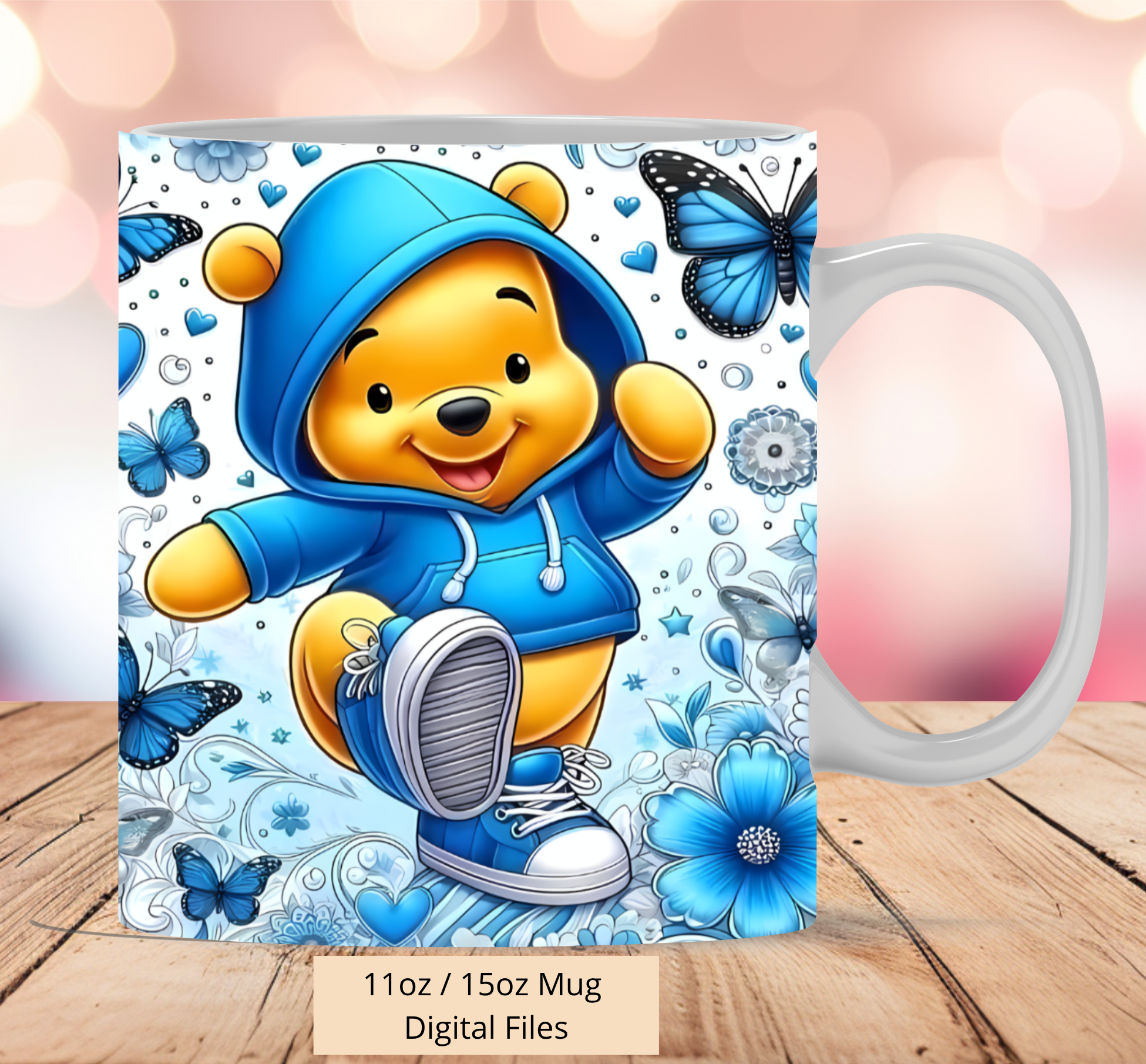 Winnie the Pooh Blue Flowers Mug Digital Download