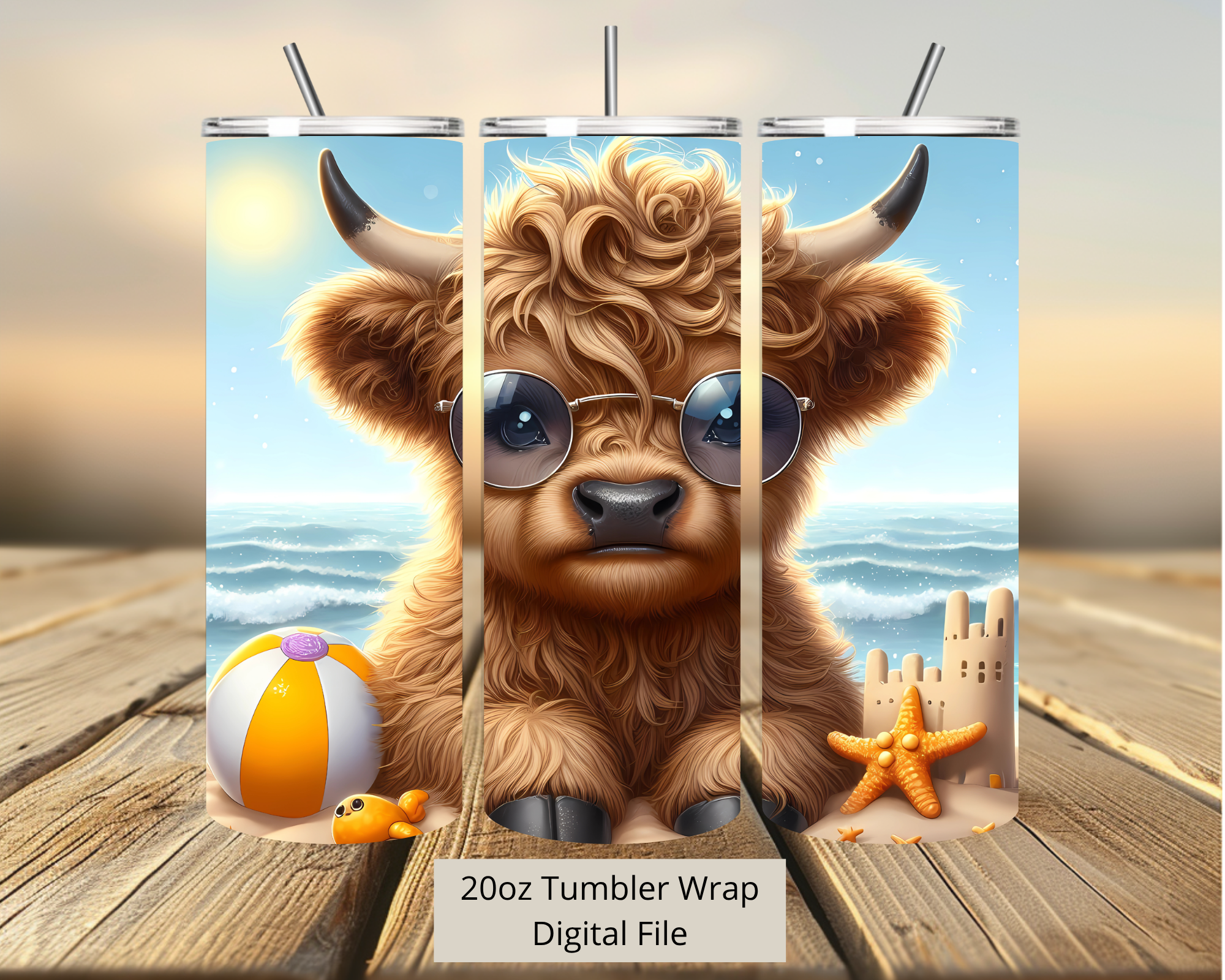 Highland Cow Summer Tumbler Digital Download