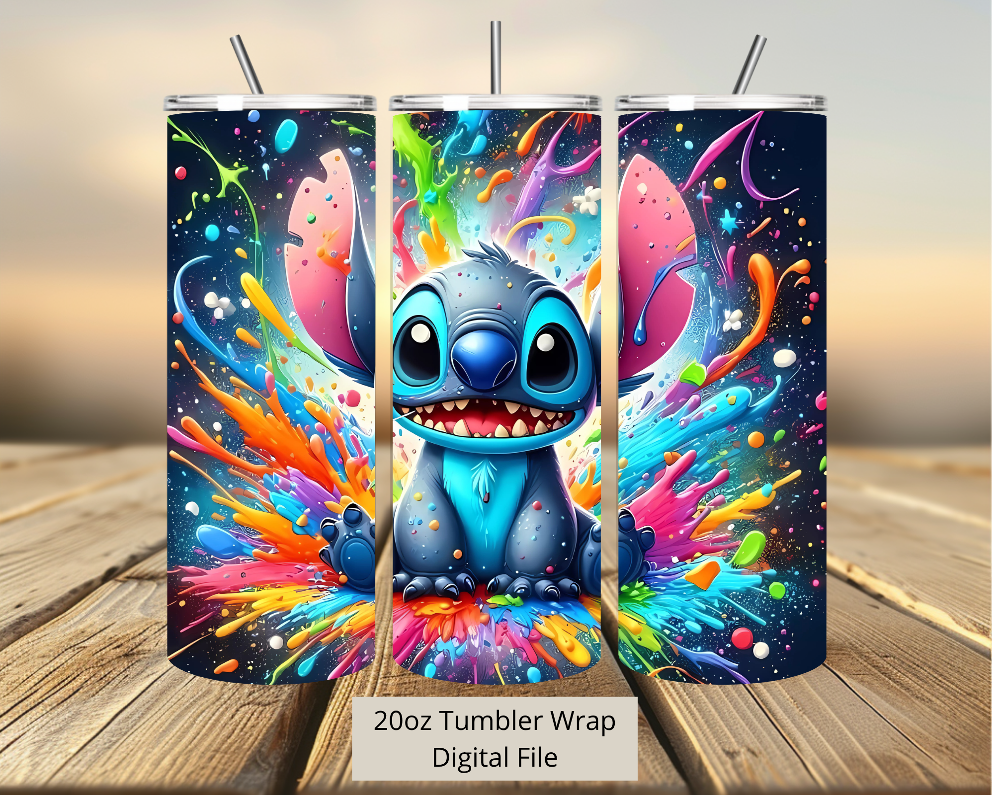 Stitch Colorful Splash Tumbler Digital Download