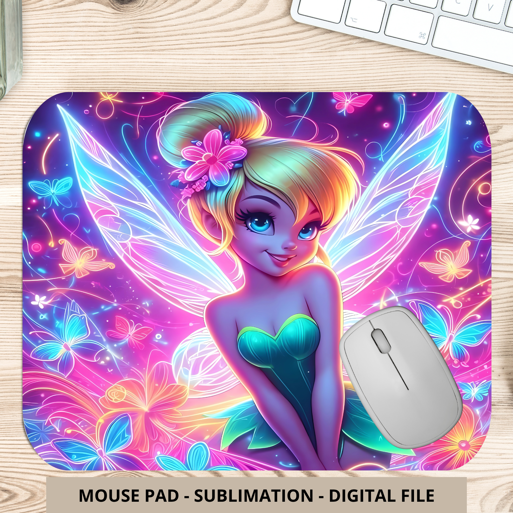 Cute Tinkerbell Neon Mouse Pad Digital Download
