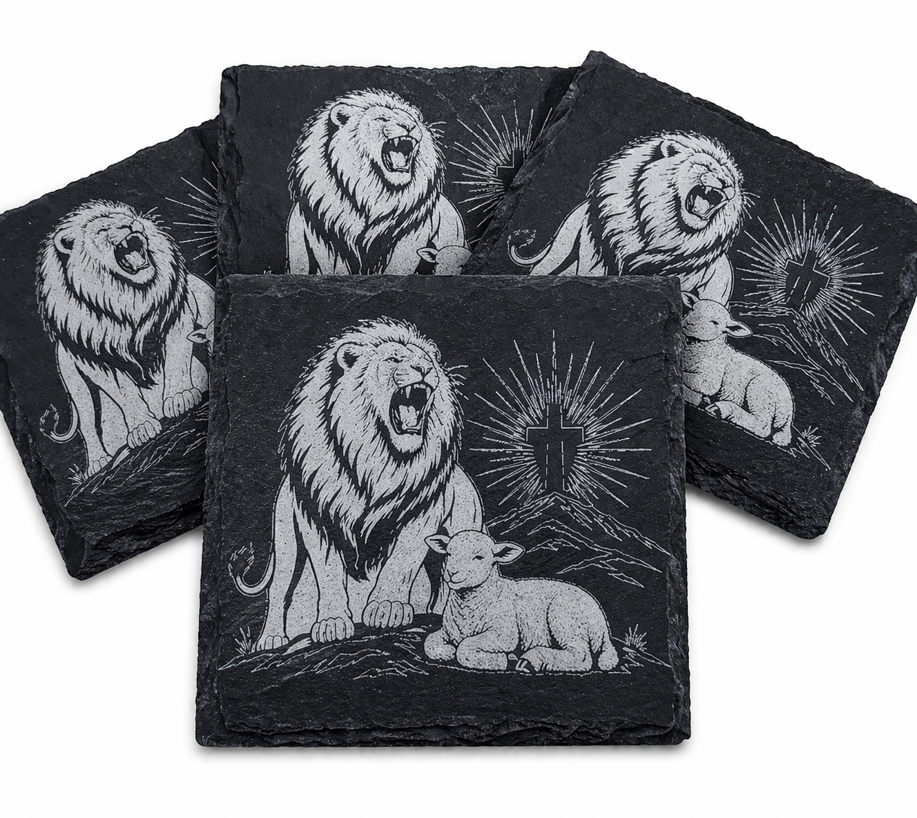 Inspirational Lion and Lamb Slate Coasters