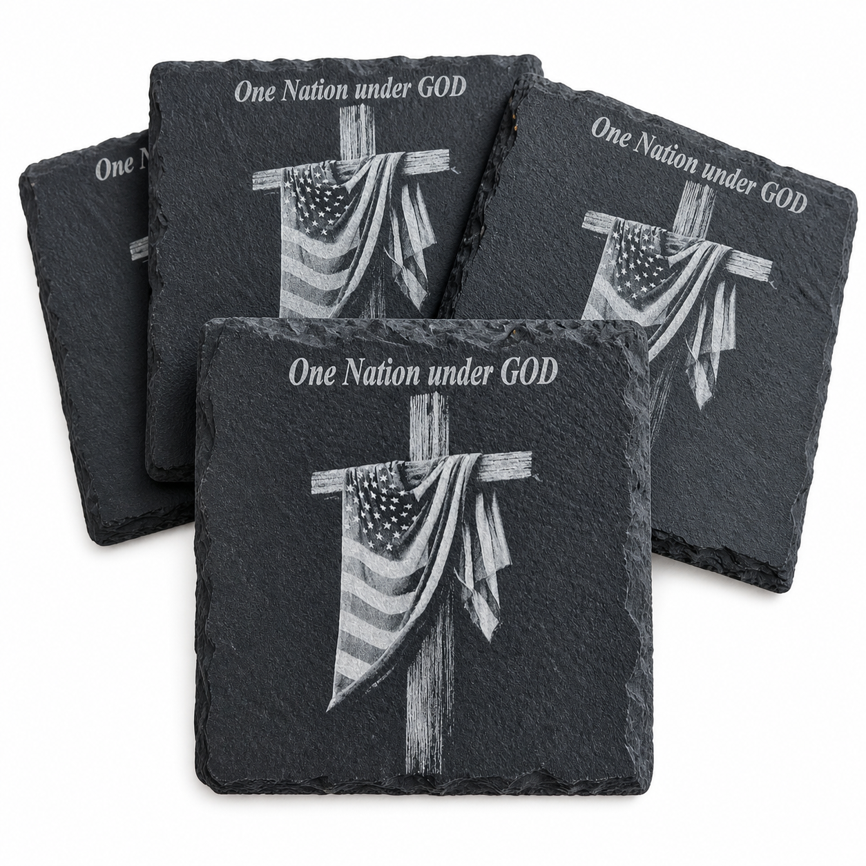 One Nation under God Patriotic Slate Coaster - Set of 4