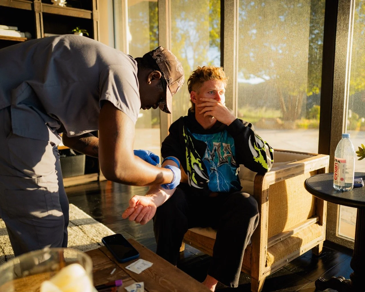 Hunter McIntyre gets his blood drawn