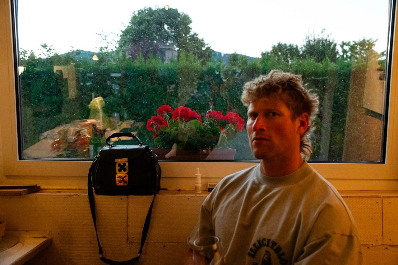 Hunter McIntyre on bag watching duty as he awaits dinner
