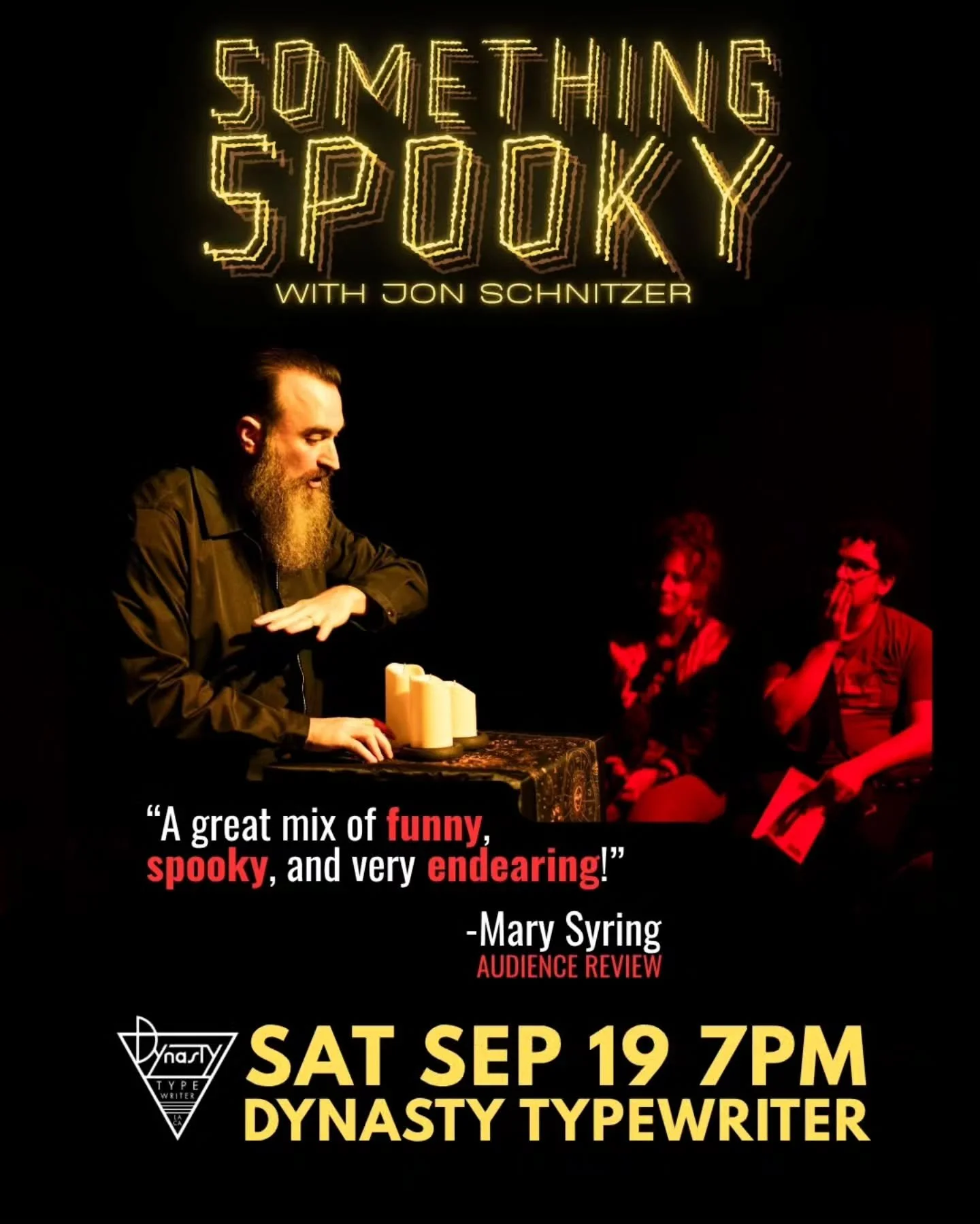 Hair-raising, hilarious and heartwarming! This SAT night Something Spooky, the paranormal comedy show, is gonna give you goosebumps at @dynastytypewriter 
.
#horror #ghost #spookyseason #paranormal