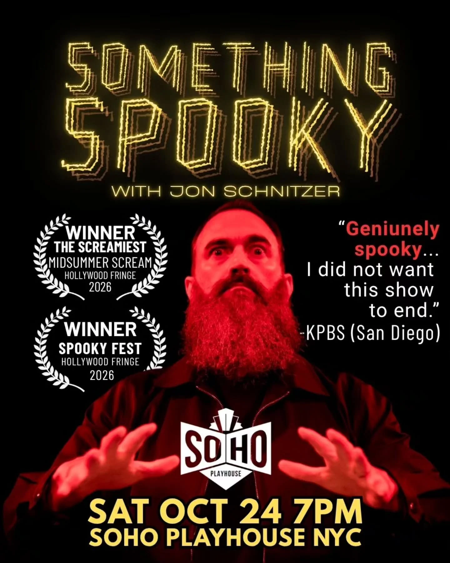 NYC🕯️Something Spooky is coming to @sohoplayhousenyc SAT OCT 24th 7pm. WARNING: Real spirits will be summoned.Scream😱and laugh😂 with strangers in the dark. Fresh off its sold-out run at Dynasty Typewriter, The Elysian, and Hollywood Fringe. Spooky