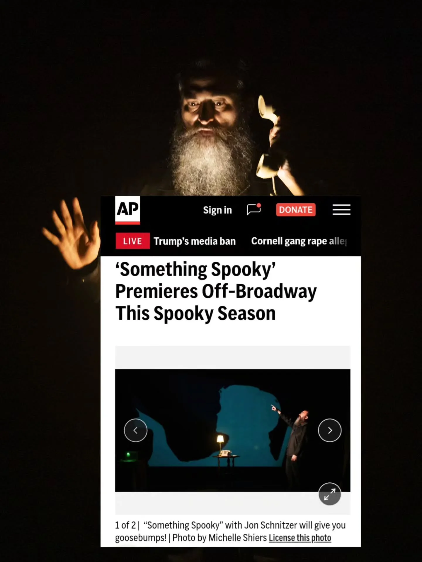 Thanks AP! NYC grab your tickets to experience Something Spooky😱the award-winning paranormal comedy show that's gonna give you goosebumps👻SoHo Playhouse🕯️ Sat Oct 24 7pm 🗽The off-Broadway premiere, during spooky season🎃 in a haunted theater! 
🎃
