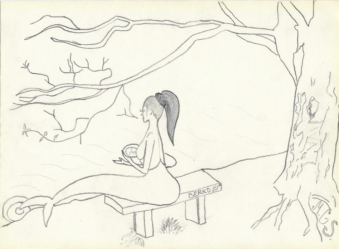 "Deep Waters." Mermaid Sketch by the Water's Edge.