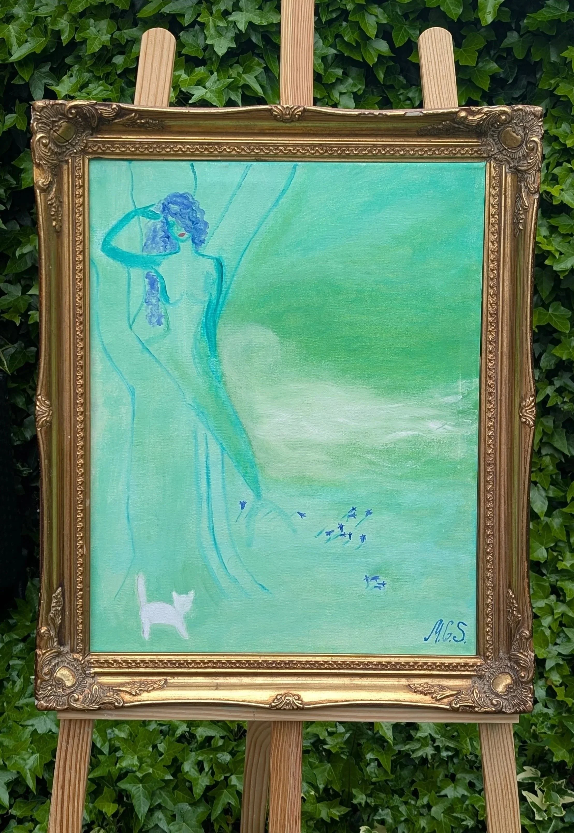 The Mermaid, The Cat and The Bluebells. Oil on Canvas. Original Painting. Price - £190. Art Fair Price - £ 150.