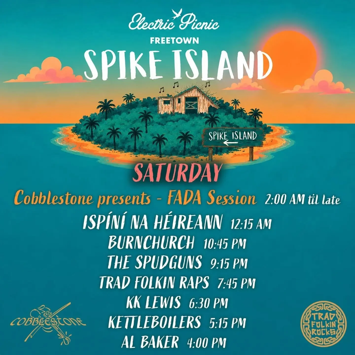 Your chance to see some of the best in Irish music up close &amp; personal! Line up early!

@ispini_na_heireann 
@burnchurchmusic 
@thespudguns 
@tradfolkinrocks 
@kkloowis 
@kettleboilers 
@albakerdub