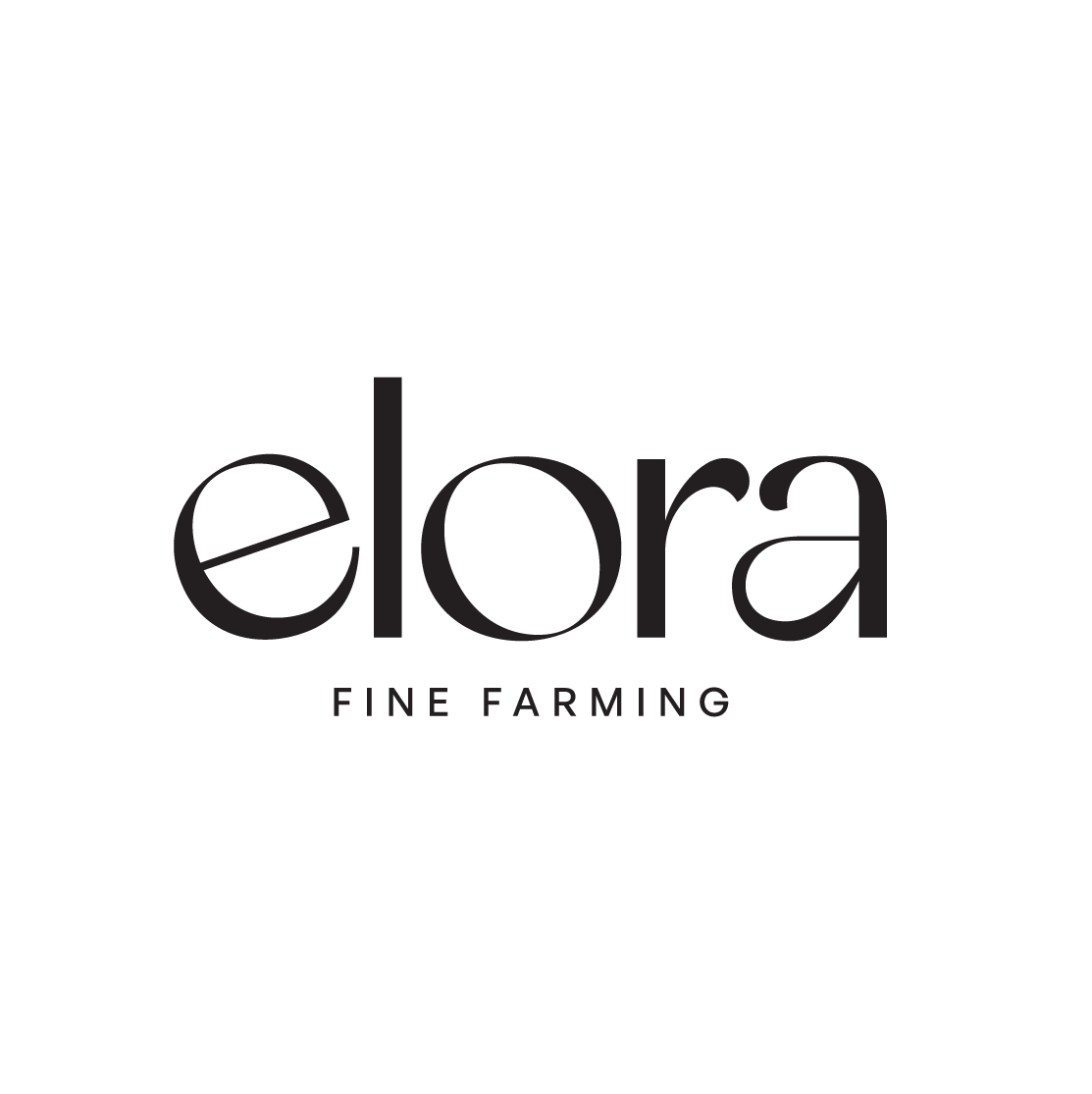 Logo for Elora Fine Farming with a minimalist design and a black background.