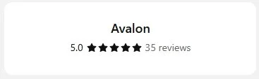 Business review showing Avalon with a 5-star rating based on 35 reviews.