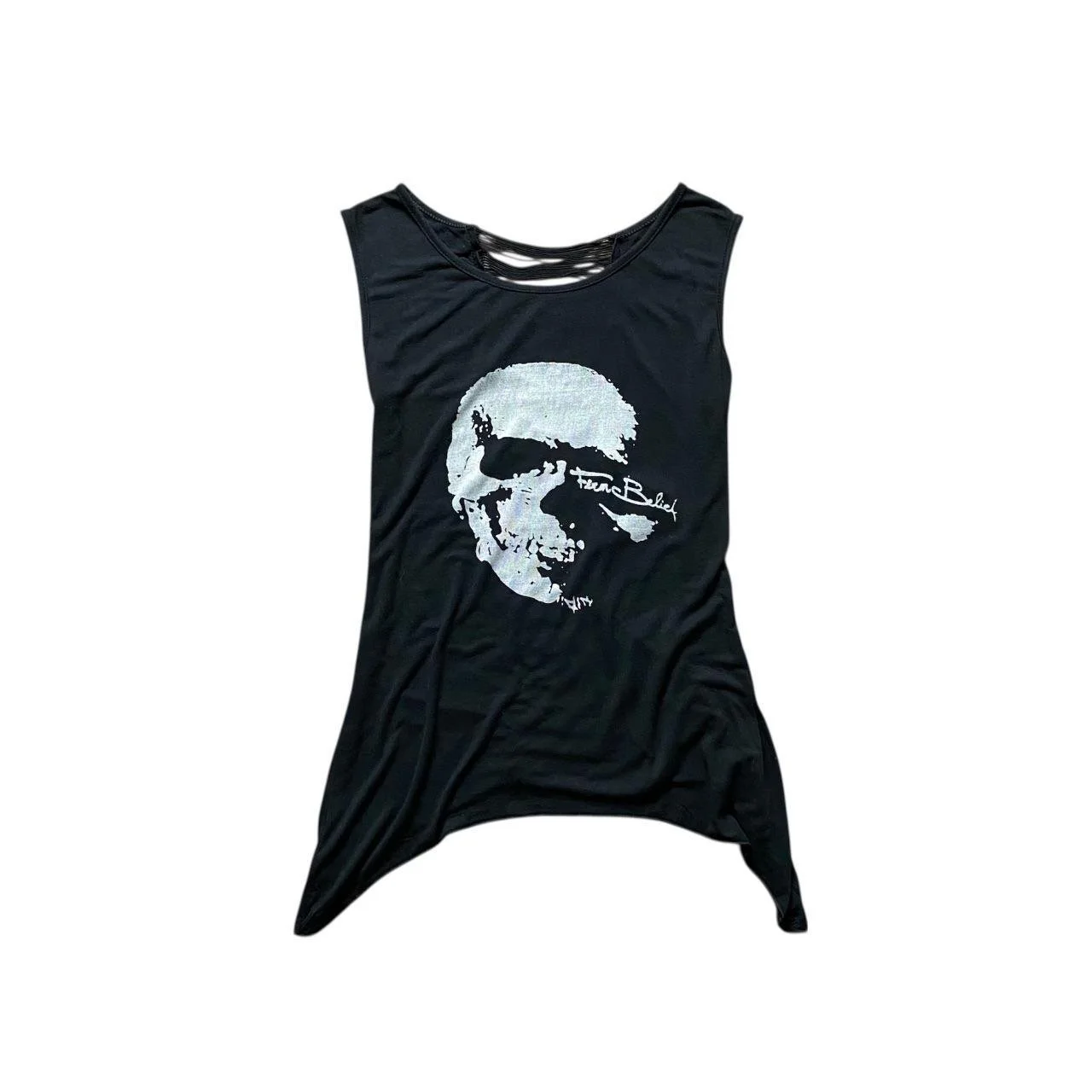 Asymmetrical grunge distressed skull tank