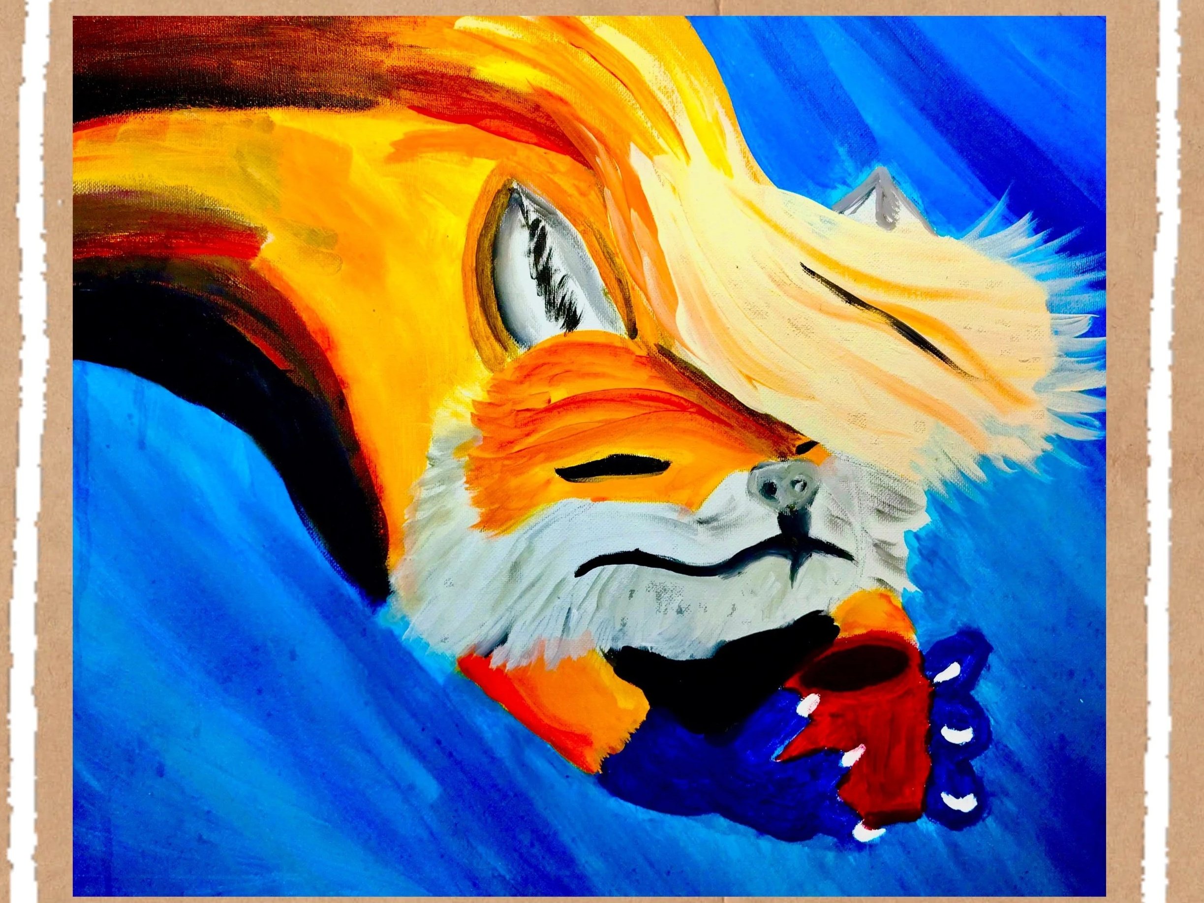 Cozy Fox With Mug – 8" × 10" Glossy Fine Art Print